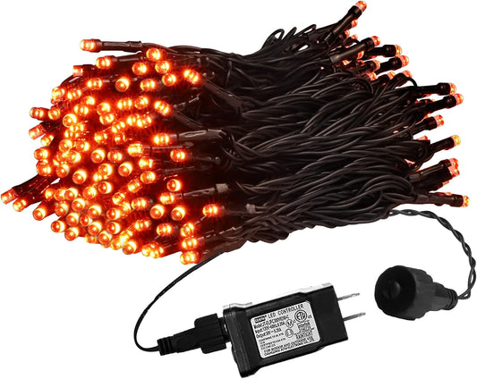 Weillsnow Orange Halloween Lights, 66FT Plug-in Waterproof String Lights, 8 Modes with Memory for Indoor/Outdoor Garden Decorations