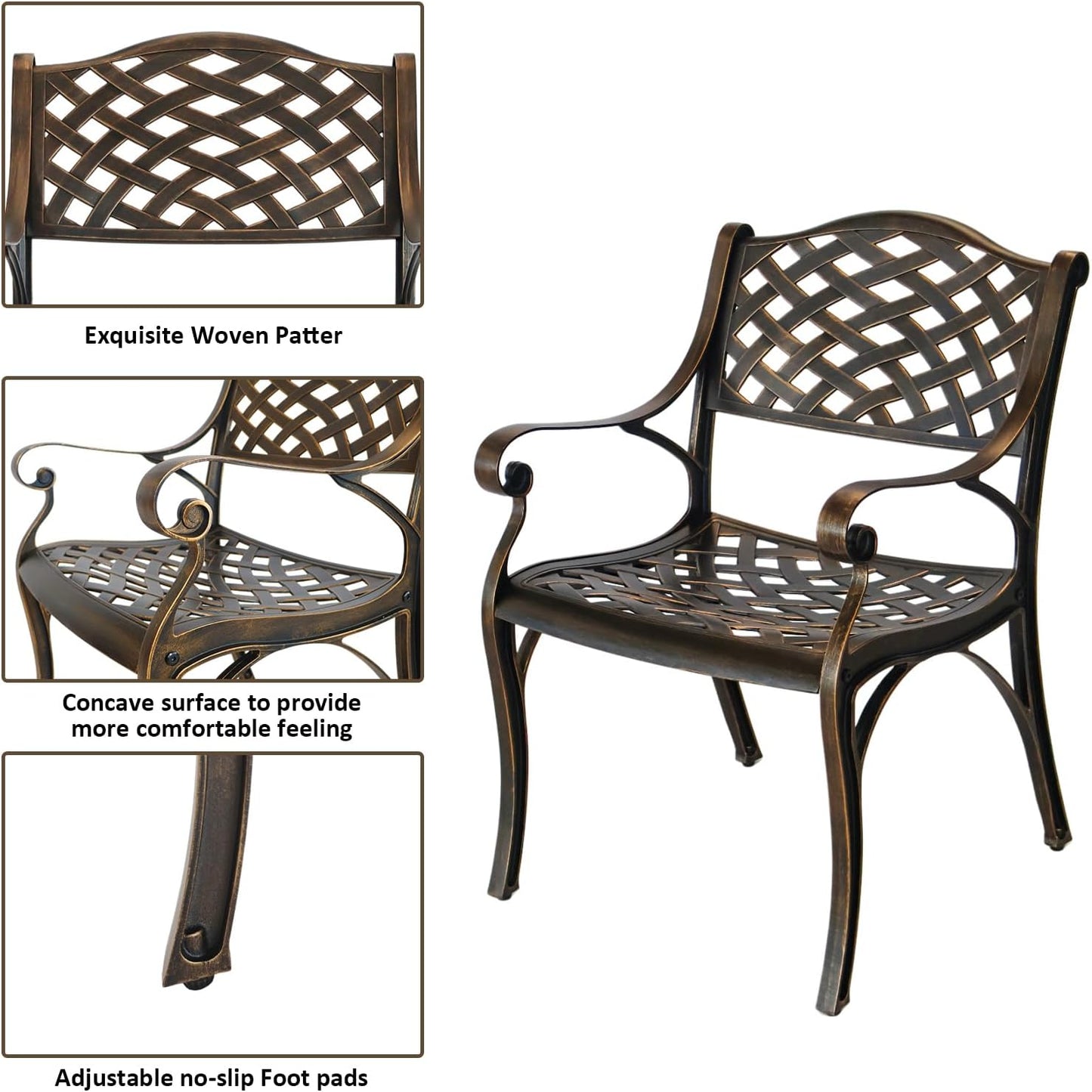 5 Piece Patio Dining Set, 58.66" All-Weather Metal Outdoor Table and Chairs Set of 4, Cast Aluminum Patio Furniture Set for Patio, Garden, Backyard, Balcony