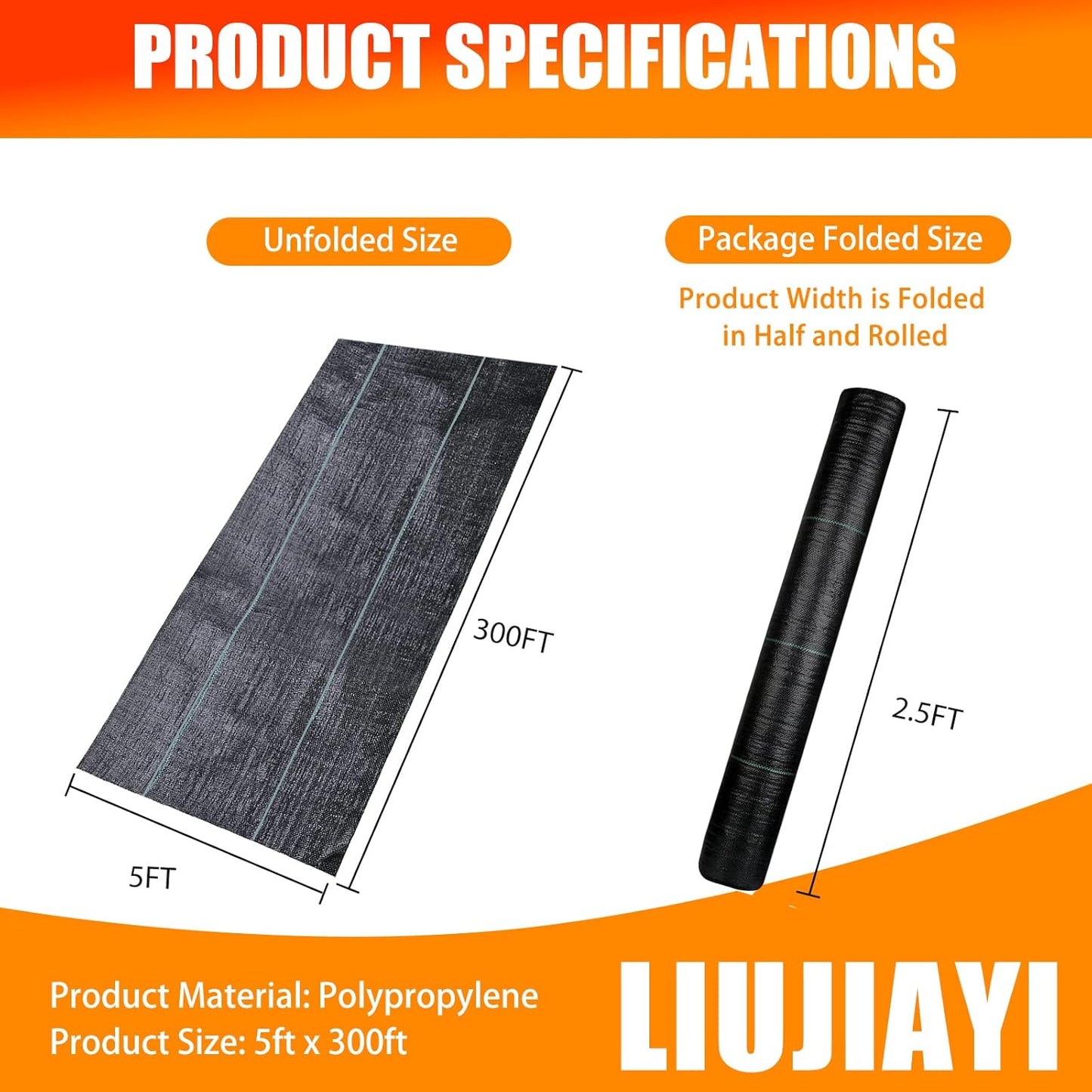 LIUJIAYI 2.4oz-5FTx300FT Weed Barrier Landscape Fabric - Durable Weed Block Gardening Ground Cover Mat, Woven Geotextile Fabric for Underlayment, Commercial Driveway Stabilization, Weed Control Cloth