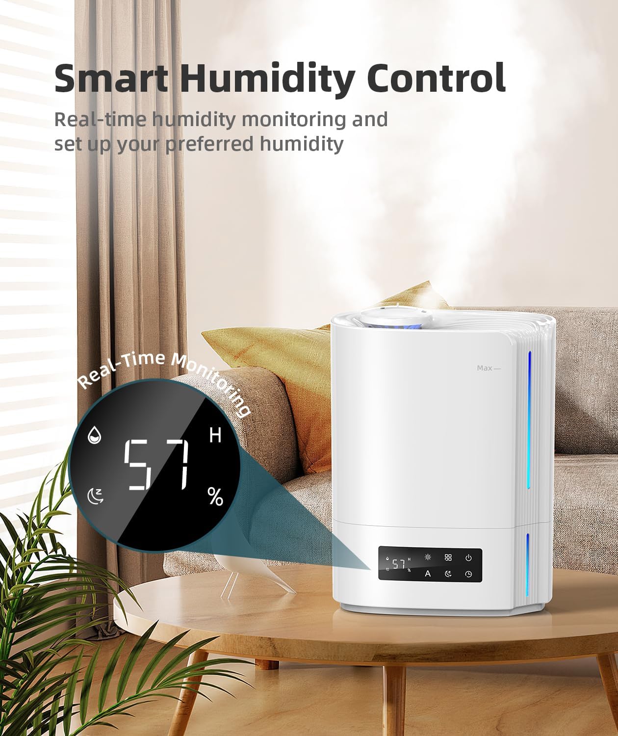 BREEZOME 6L Humidifiers for Bedroom Large Room & Essential Oil Diffuser, Ultrasonic Top Fill Cool Mist Humidifiers for Baby, Plants, Nursery Last up to 60 Hours, Smart Humidistat Control, Quiet, White