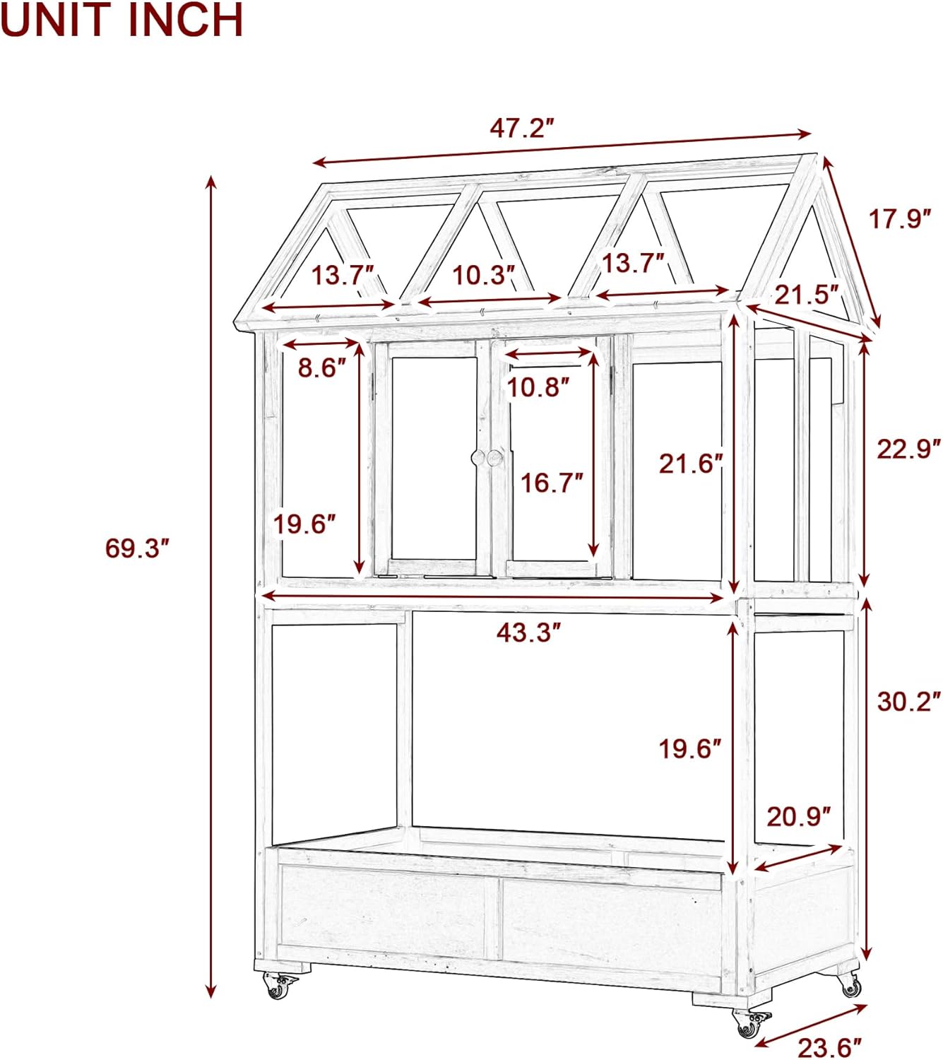 62" Wooden Greenhouse with Wheels - Adjustable Shelves Portable Cold Frame for Balcony/Patio, UV-Resistant Indoor Outdoor Plant Growing Cabinet (Large, Heavy-Duty) (Green)