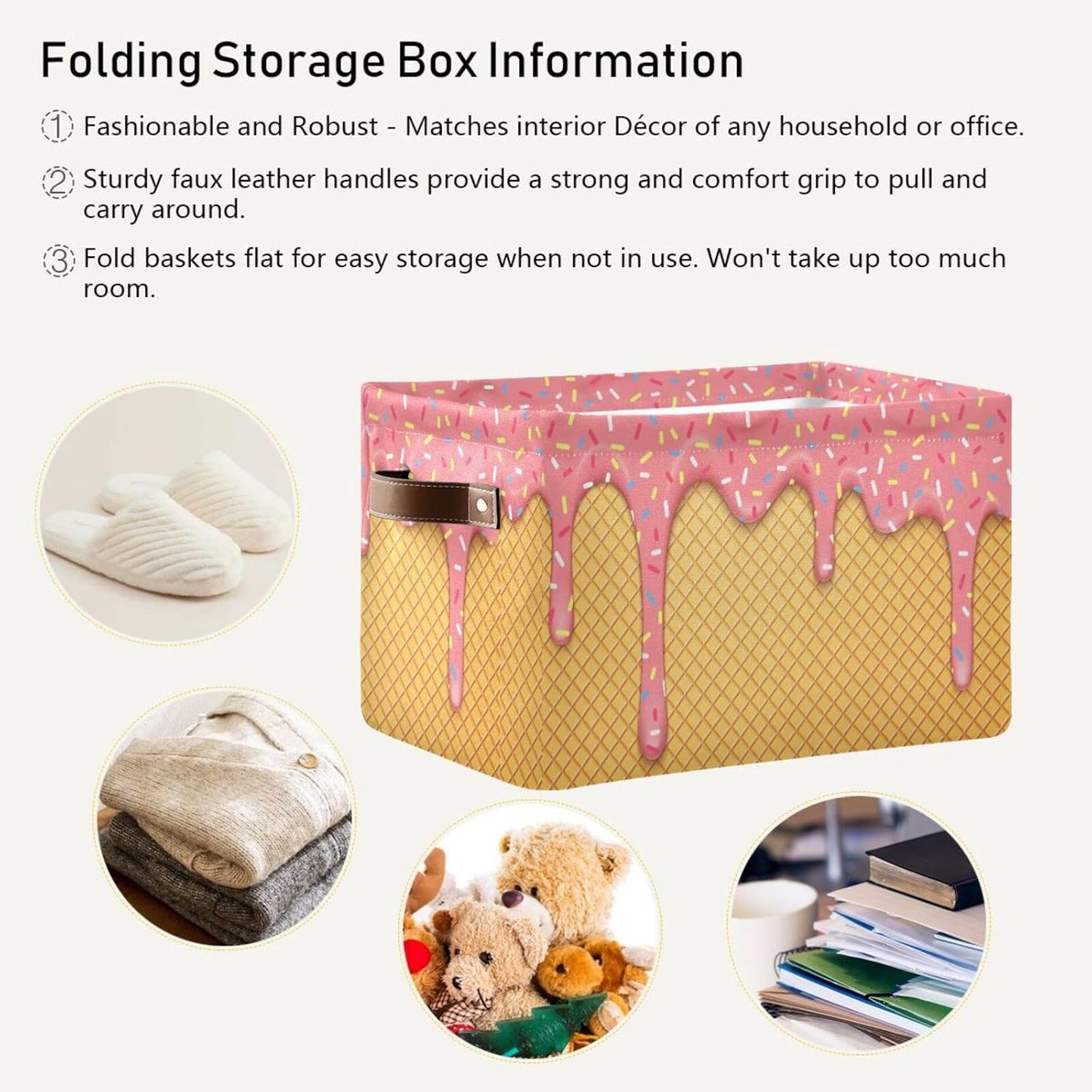 Ice Cream Rectangular Storage Basket Organizer Bin Shelf Baskets For Clothes Gifts For Home Office Dorm