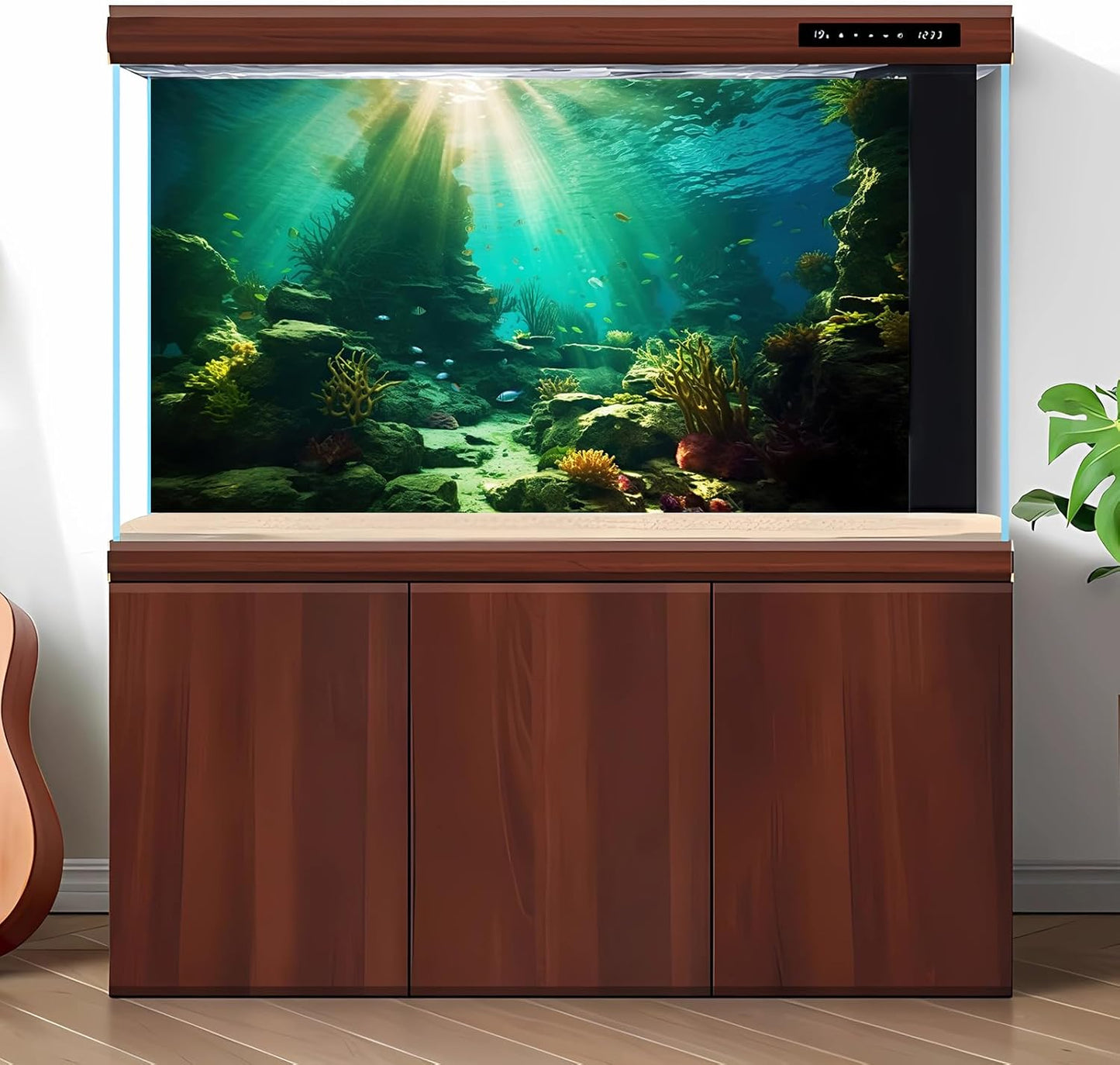 Ocean Floor Fish Tank Background Under The Sea Coral Reef Aquarium Background Tropical Fish Terrarium Backgrounds Underwater Rock Cave Sunray Fish Tank Backgrounds Decorations 72x16in