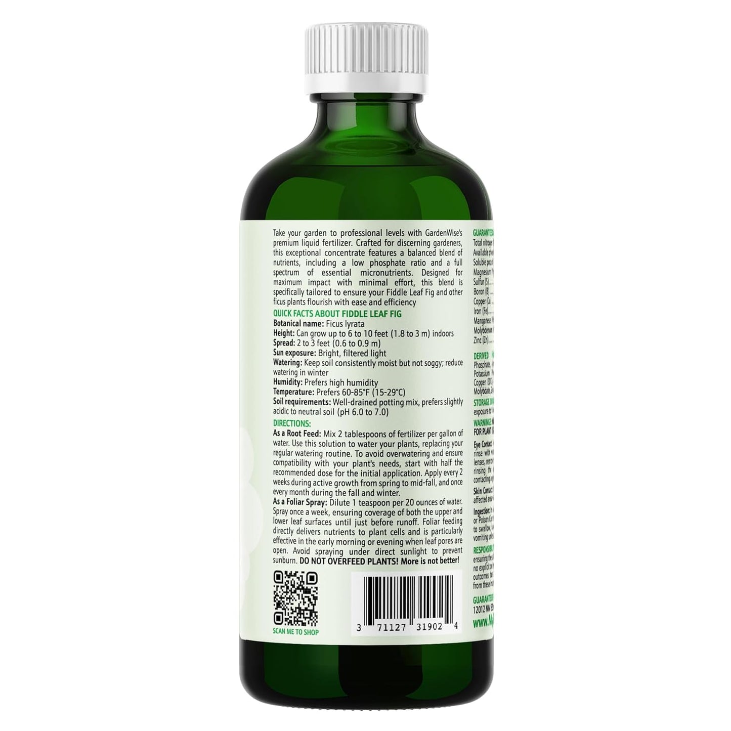 3-1-2 Liquid Fertilizer Concentrate with Micronutrients - Optimal Fiddle Leaf Fig Plant Food, Ideal for Ficus Lyrata & Fig Trees, Gold Leaf Enhanced Indoor Plant Fertilizer (8 OZ)