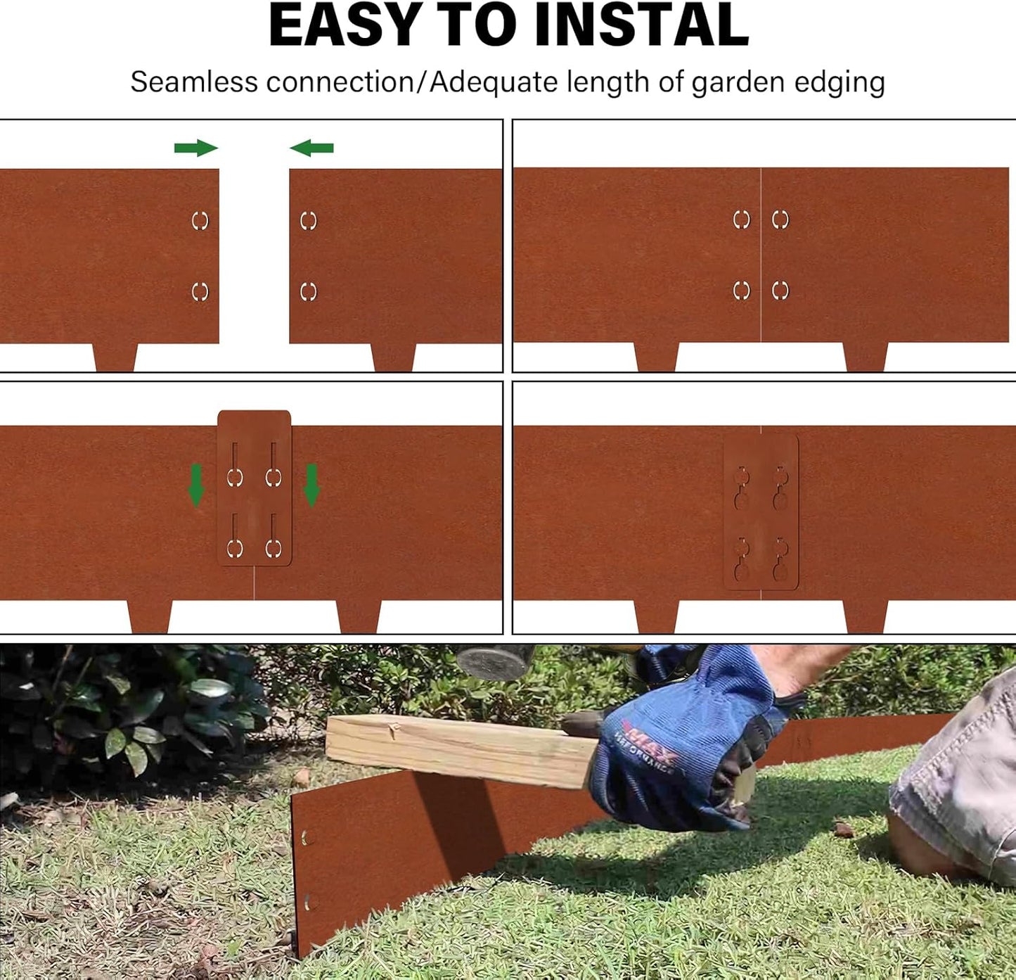 Cor Ten Steel Landscape Edging 6" H x 40" L, 6 Pack Heavy Duty Metal Garden Edging, 20Ft Pre-Rustyed Steel Edging, Bendable Metal Edging for Landscaping, Yard, Tree, Flower Bed
