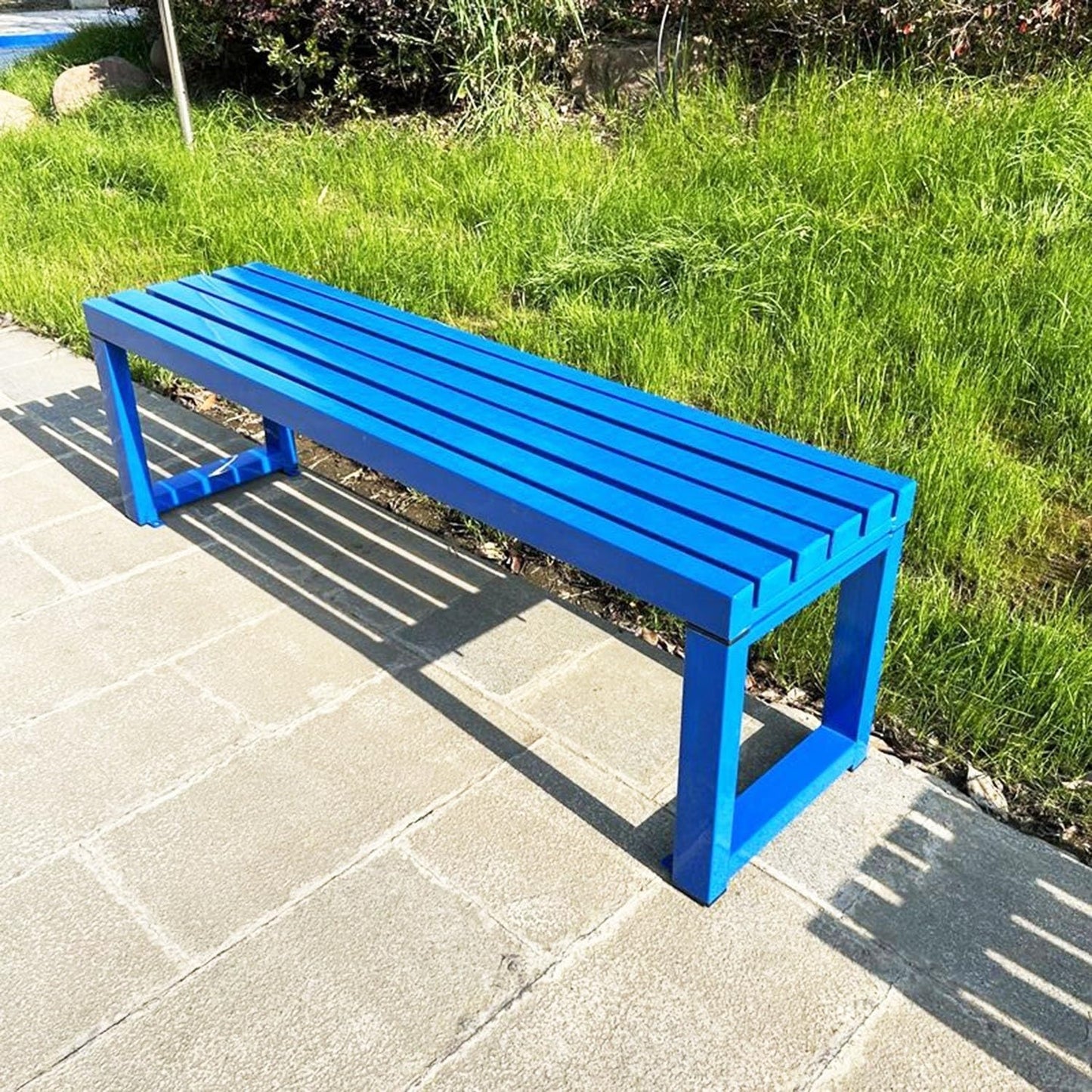 Weatherproof Metal Dining Bench, Outdoor Bench Backless Patio Bench 2-Person Farmhouse Bench Garden Bench for Kitchen, Living Room, Entryway(Blue,47in)