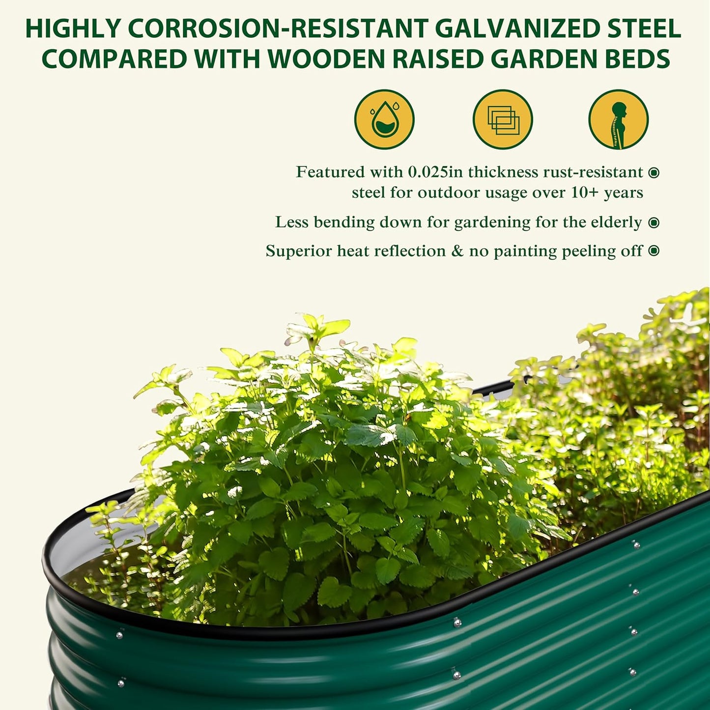 MUPATER 17" H Galvanized Raised Garden Bed, 8x2FT Raised Garden Bed Outdoor for Vegetables, Raised Garden Bed Kit, 9-in-1 Metal Planter Boxes Outdoor for Plants Flowers, Green