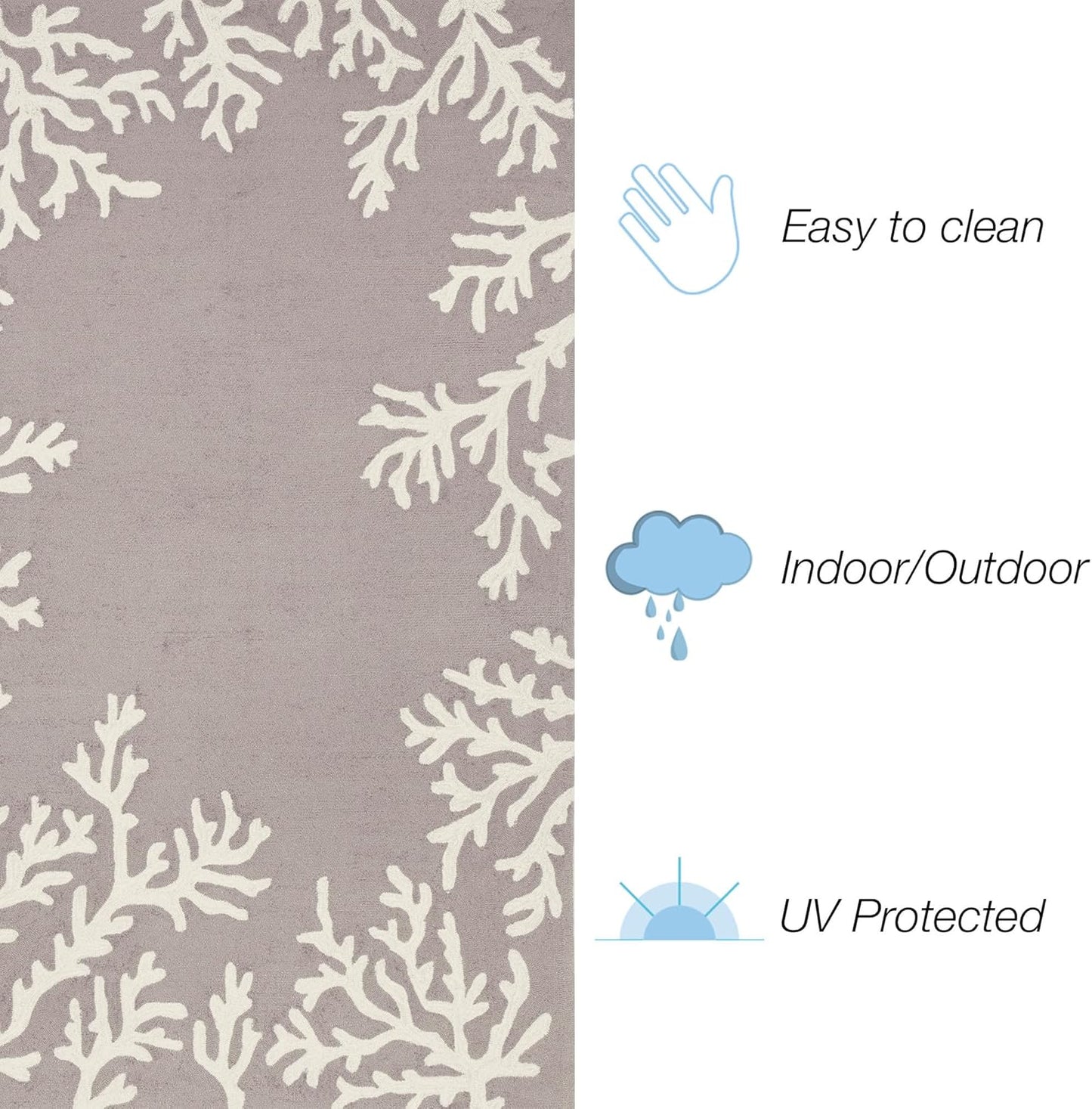 Liora Manne CAPRI Indoor/Outdoor Handmade Synthetic Blend Durable Area Rug - Traditional Border Coastal Beach Accent (Coral Border Silver) (2'6" x 4')