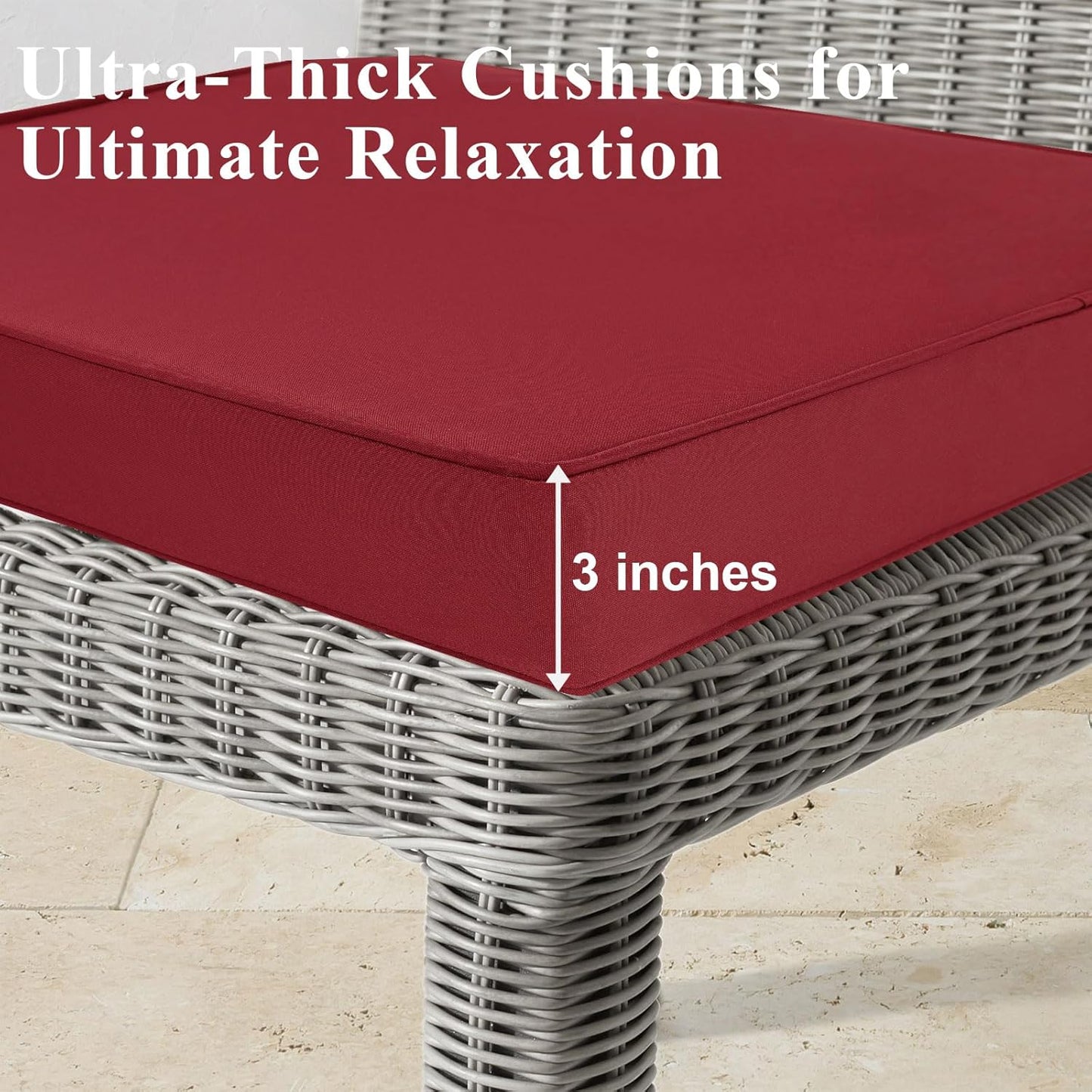 Outdoor Chair Cushions Set of 2 for Patio Furniture 18.5x16x3 Inch Waterproof Patio Chair Cushion 3 Year Color Fastness Rectangle Elastic Foam Garden Couch Pads with Ties and Handle,Red