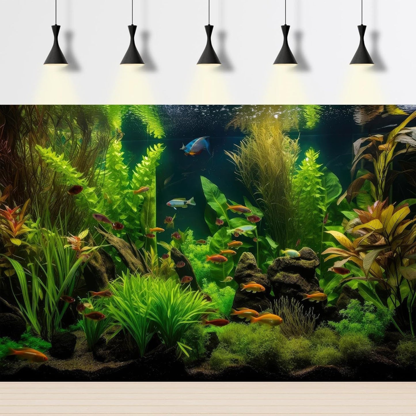Aquarium Background Tropical Freshwater Colorful Fish Plants Fish Tank Background Tranquil Under The Sea Aquatic Plants Cork Redwood Root Lush Green Moss Reptile Tank Terrarium Background 72x24in