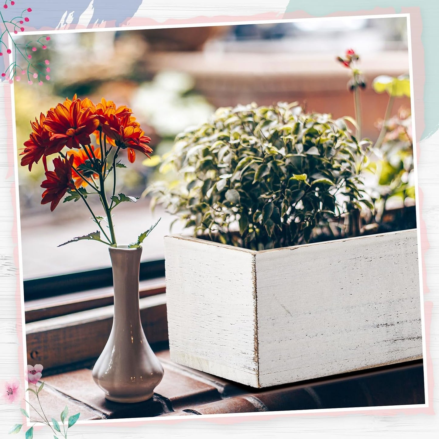 Dandat 1 Set Wood Boxes for Centerpieces 12x4 Inch Rectangle Wooden Planter Box Rustic Wooden Planters with Removable Plastic Liner Floral Foam Blocks for Home Wedding Garden Decor