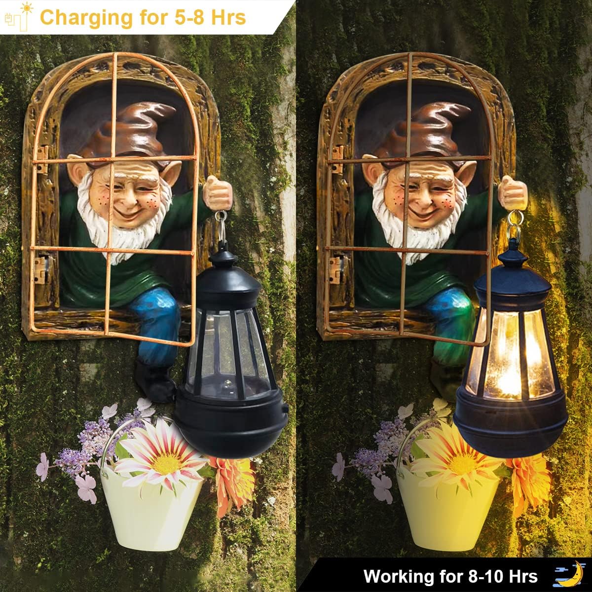 Whimsical Fairy Garden Gnomes with Solar Lights-10 Elf Out The Door Tree Hugger Garden Statues-Outdoor&Yard Decor-Tree Face Sculpture,Ideal for Patio,Wall,Yard