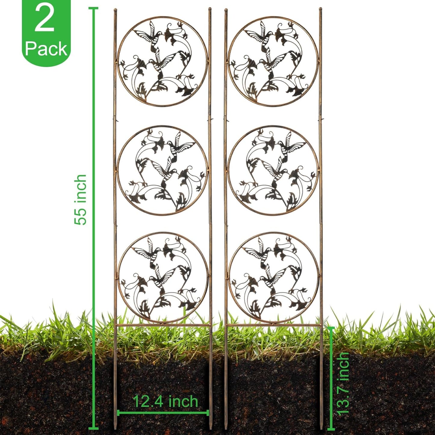 Set of 2 Hummingbird Metal Garden Trellis for Climbing Plants, Decorative Vegetables Flowers Vine Trellis for Outdoor Patio 55'' H x 12.4'' W