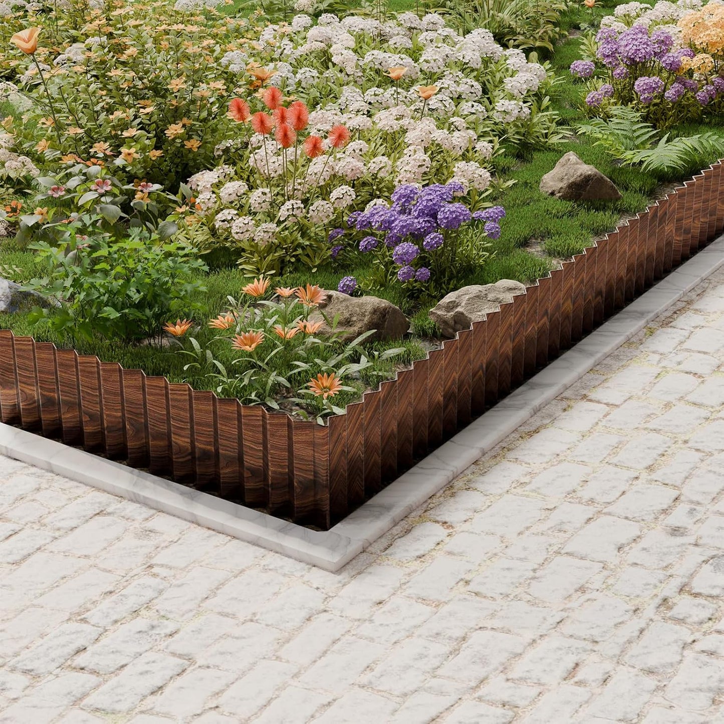 SnugNiture Corrugated Metal Garden Edging,6" x 50' Sturdy Lawn Edging Border,Landscape Edging Border for Lawn, Flower Bed,Garden and Yard(Brown)