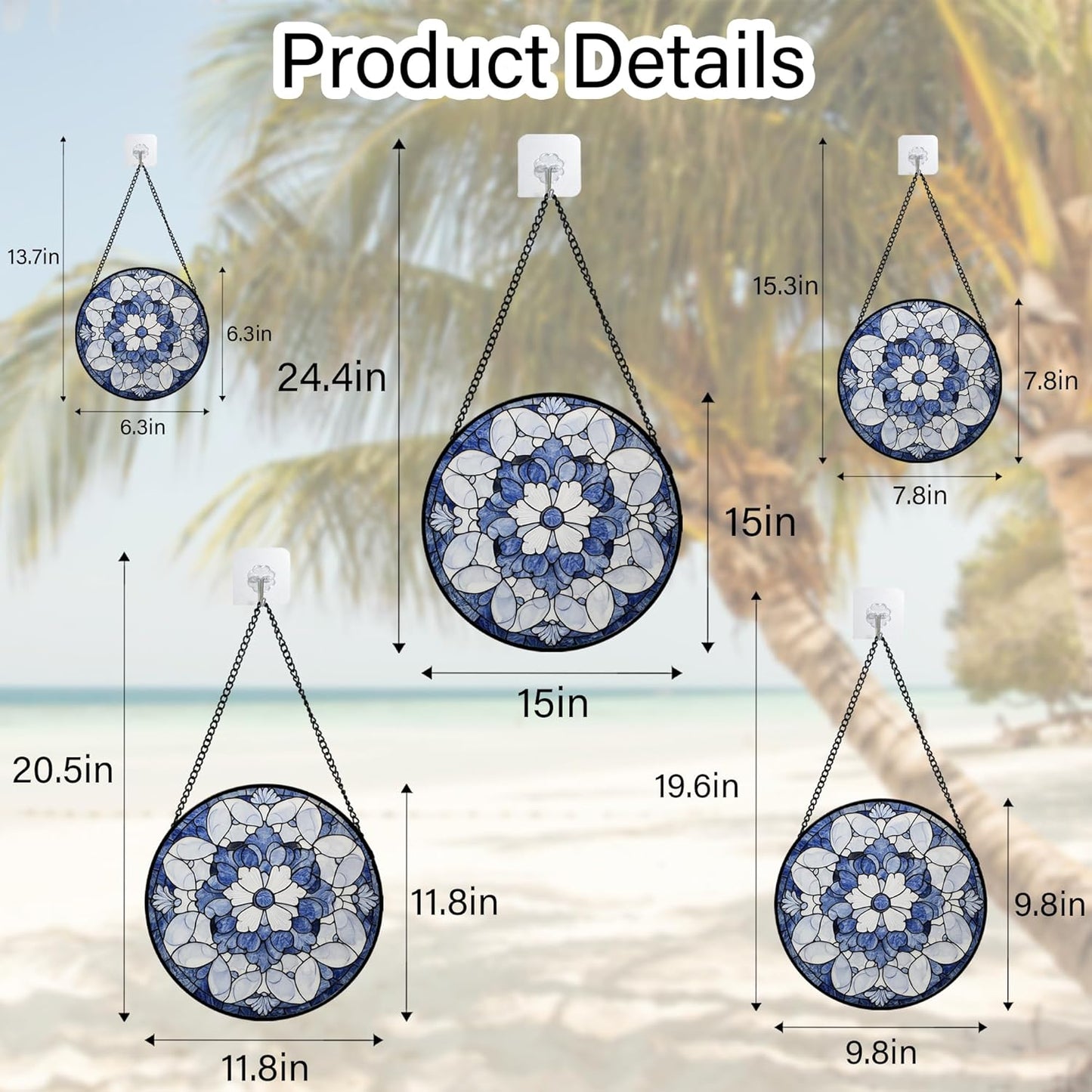 Stained Glass Window Hanging - Blue White Floral Pattern Suncatcher for Doors Garden Retro Sun Catchers Decor Christmas Mother's Day Birthday Gifts for Women Men Mom Nana Friend Girl 6.3 in