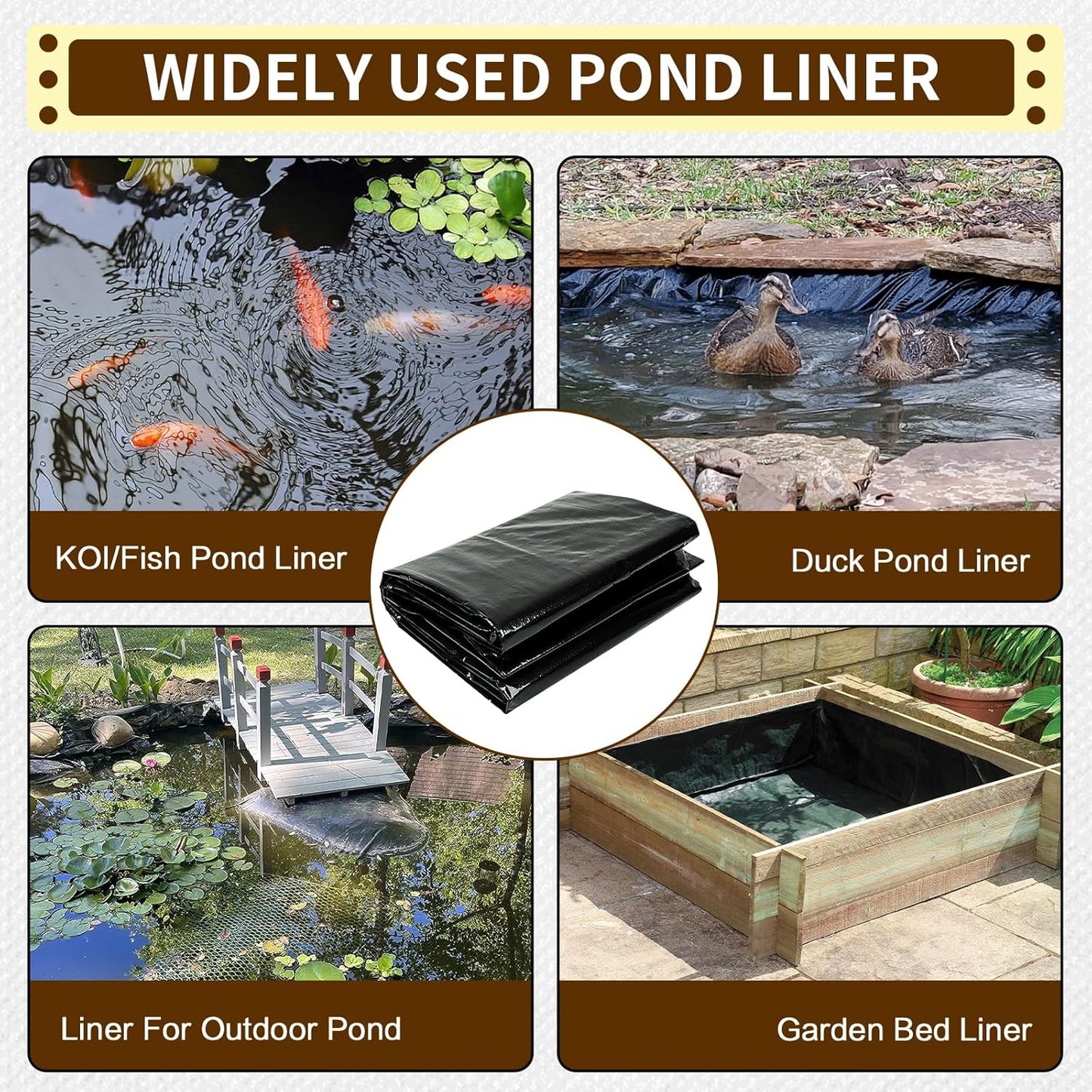 yeezoo 10X10FT Reinforced PE Pond Liner, KOI Pond Liners for Outdoor Ponds, Enhanced 5-Layer Structure Pond Liner for Fish, Duck, Garden Raised Bed and Waterscape Pond(0.63oz/sq ft Thickness)