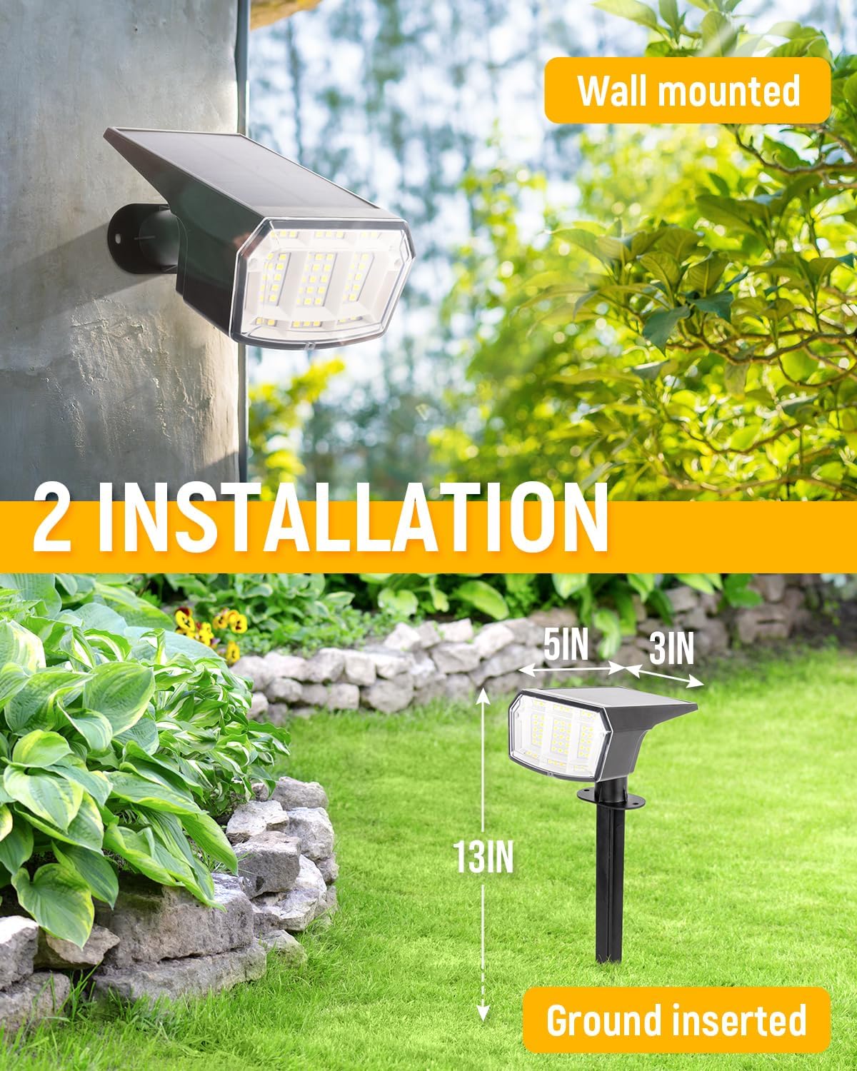 Solar Spot Lights Outdoor Waterproof Landscape Spotlights 63 LEDs 3 Lighting Modes IP65 Solar Spot Lights for Outside, Backyard, Garge, Garden, House-1 Pack Cool White