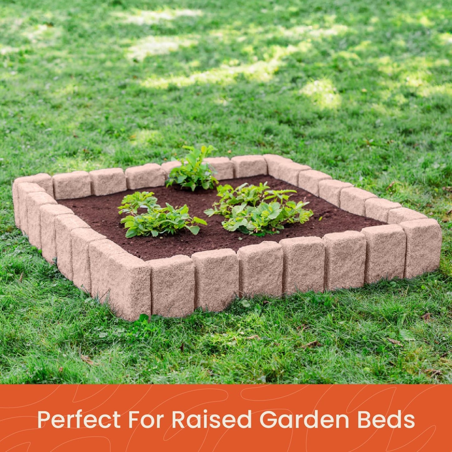 Beuta Landscape Edging | Garden Edging Border | Faux Stone Block XL for Lawn Edging, Flower Beds & Yard Edging – 10 Pack | Each Section Has 6 Blocks 48" L x 4" W x 9.5" H | 30 Spikes | Sandstone