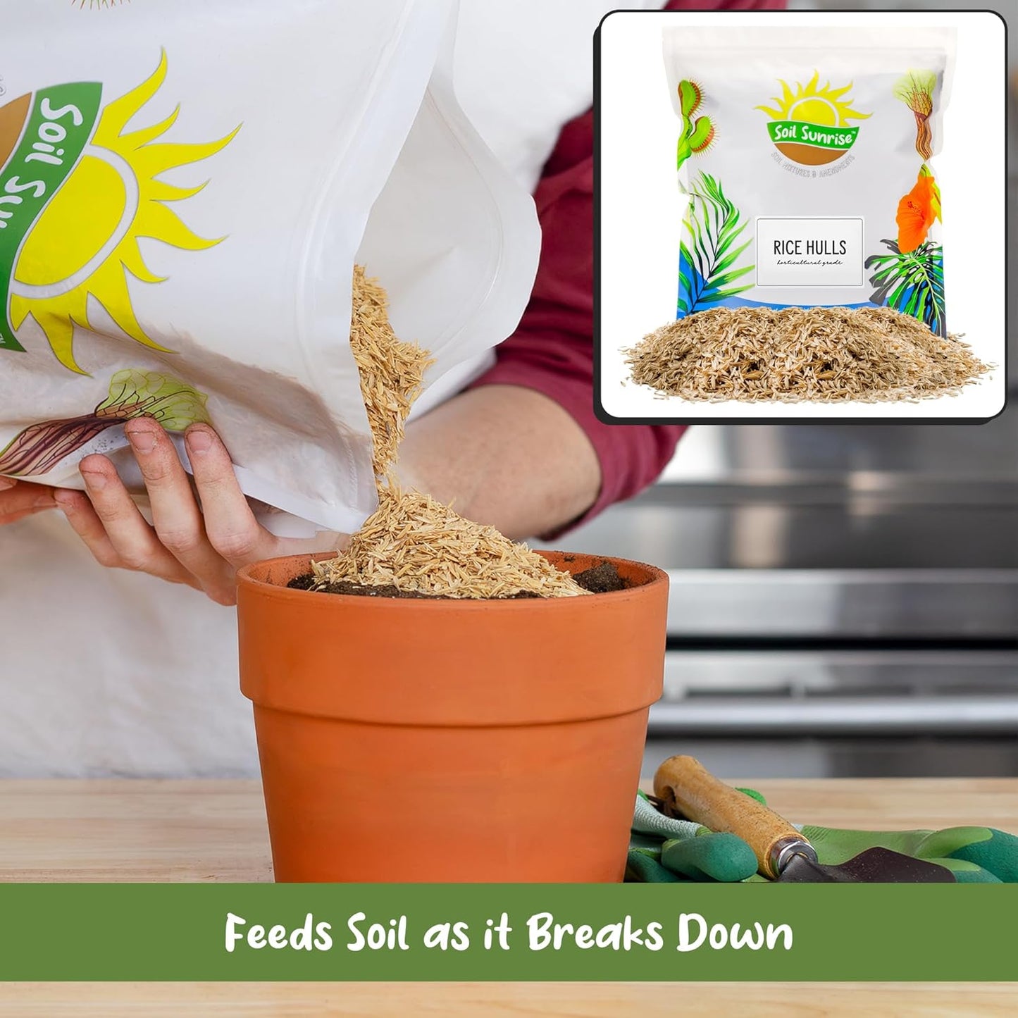 Organic Horticultural Grade Rice Hulls (1 Quart); All-Natural Soil Amendment for Houseplants, Gardening, Seed Starting & Chicken Bedding
