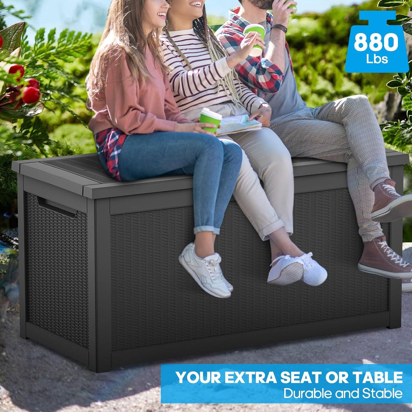 320 Gallon Resin Deck Box, Waterproof Outdoor Storage Bin for Patio Furniture, Pool Accessories, and Garden Tools, Lockable & UV-Resistant, Black