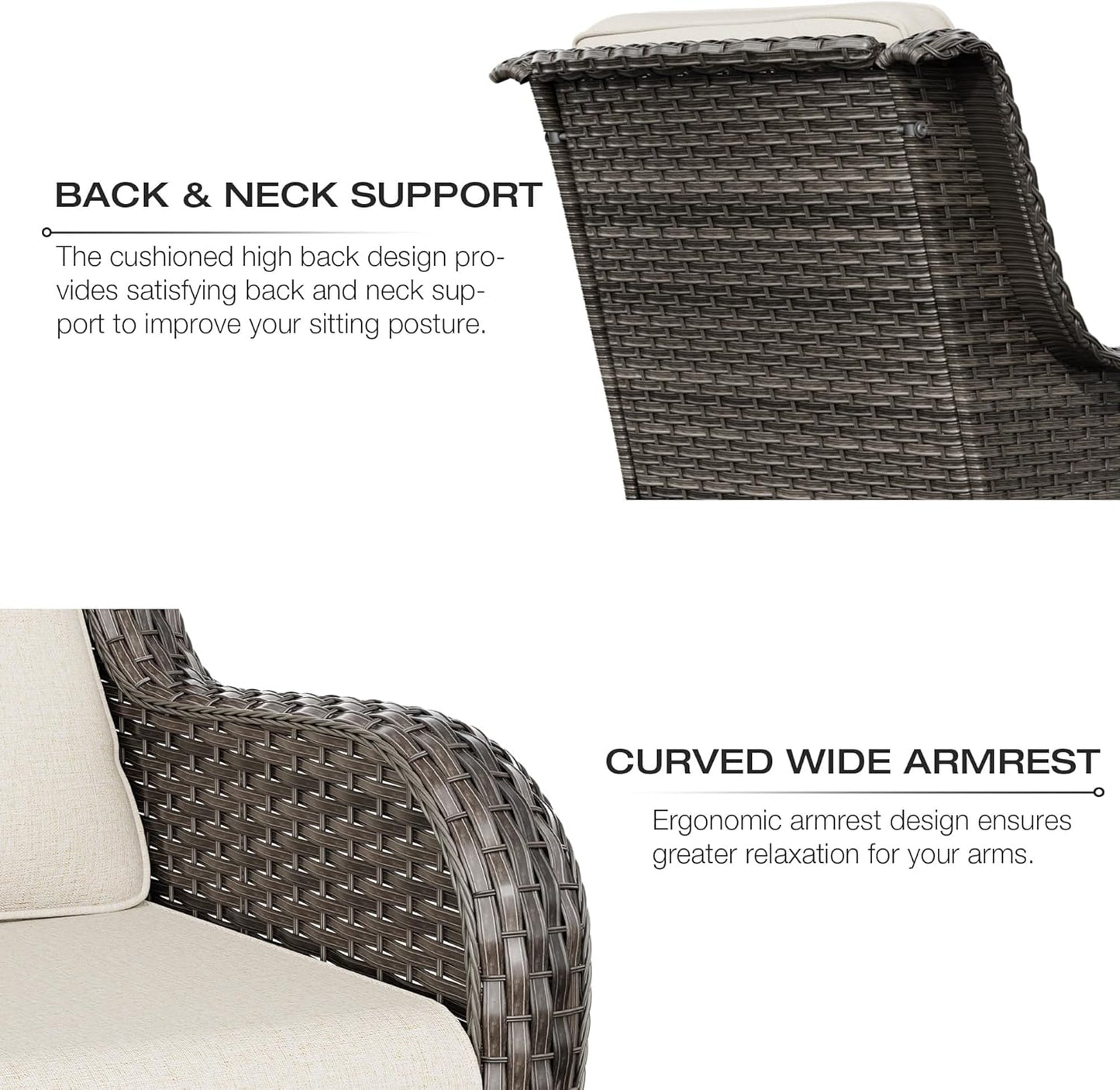Joyside Wicker Patio Furniture Set 6 Piece Set with 1 Three-Seat Sofa, 2 Swivel Rocker Chairs, 2 Ottomans and 1 Side Table, Outdoor Furniture Patio Conversation Sets(Mixed Grey/Beige)