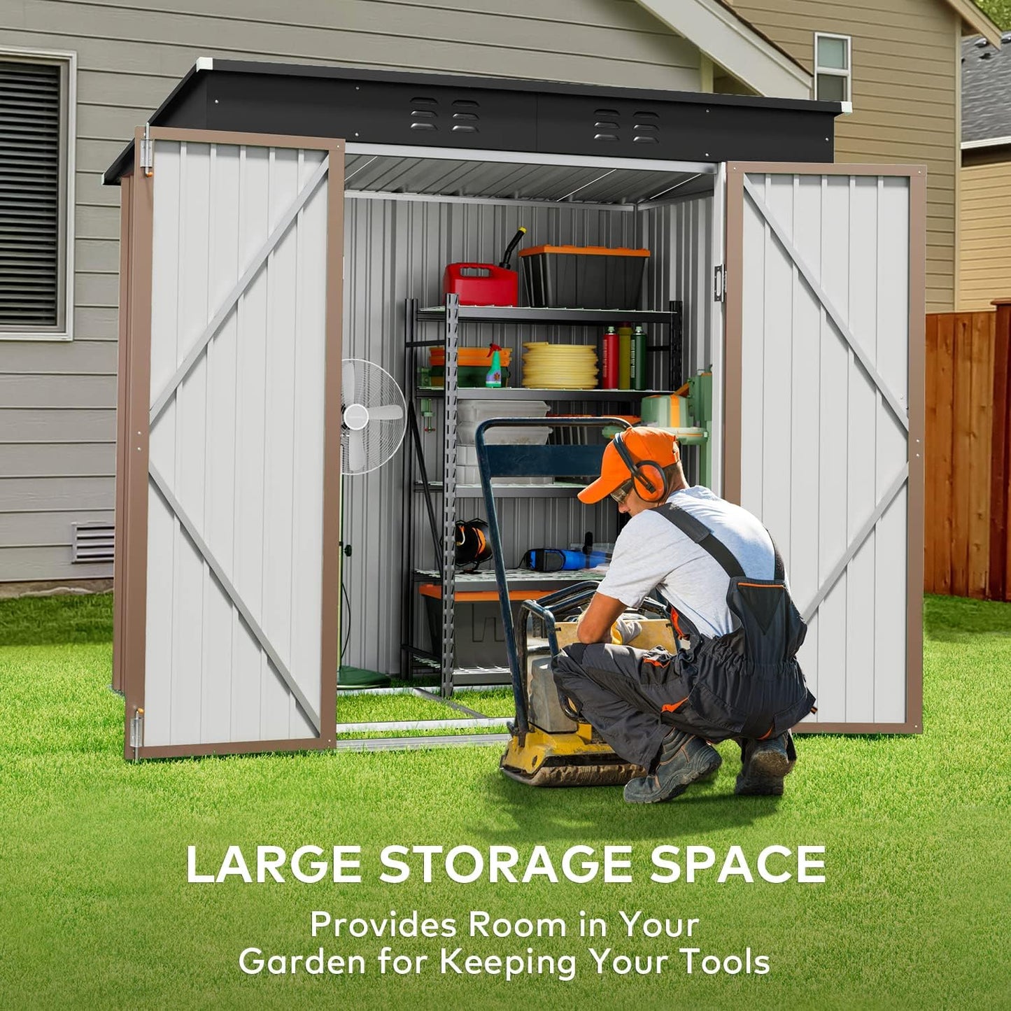 Gizoon 6' x 4' Outdoor Storage Shed with Double Lockable Doors, Anti-Corrosion Metal Garden Shed, Waterproof Shed Outdoor Storage Clearance for Backyard Patio Lawn-Brown