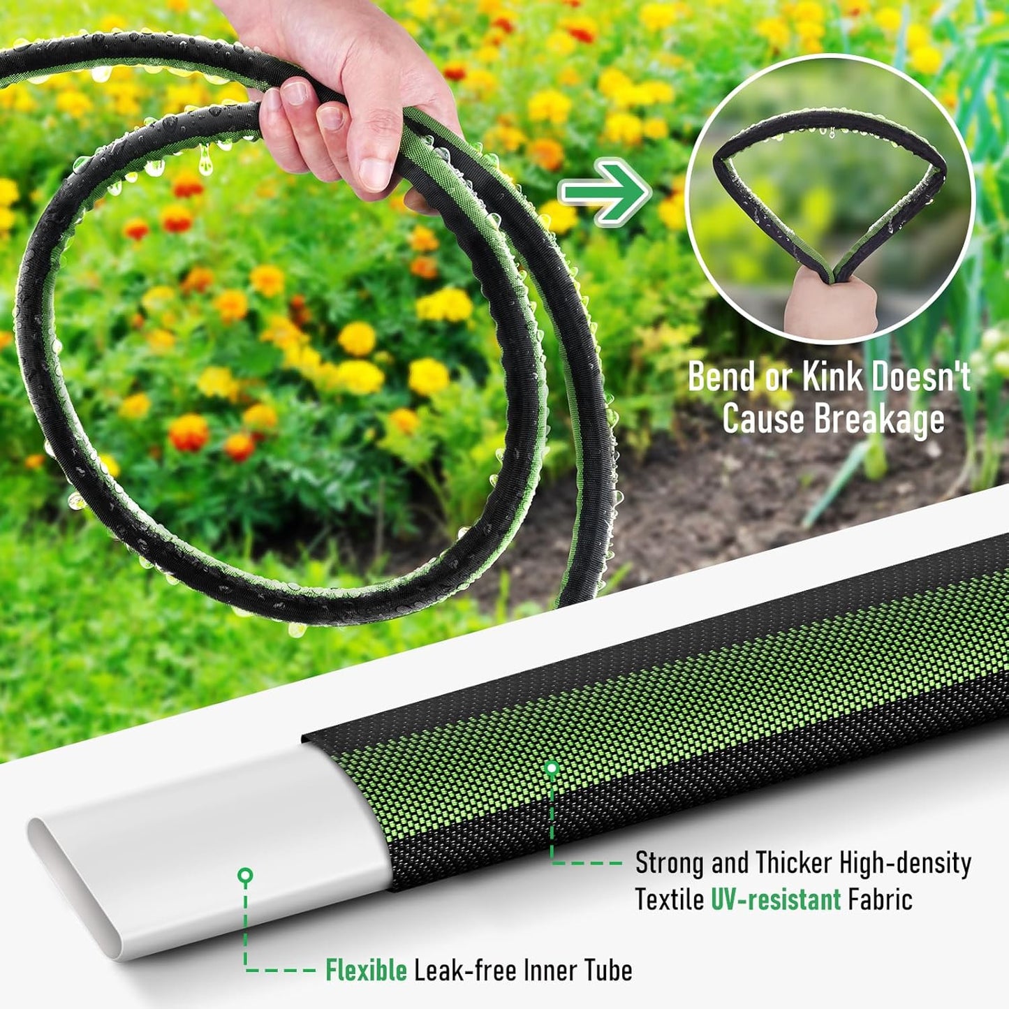 Flat Soaker Hose 75FT for Garden and Lawns, 80% Water-Saving Drip Irrigation Hose with Anodized Aluminum Ends, Flexible Leakproof Double Layer Gardening Hoses ﻿