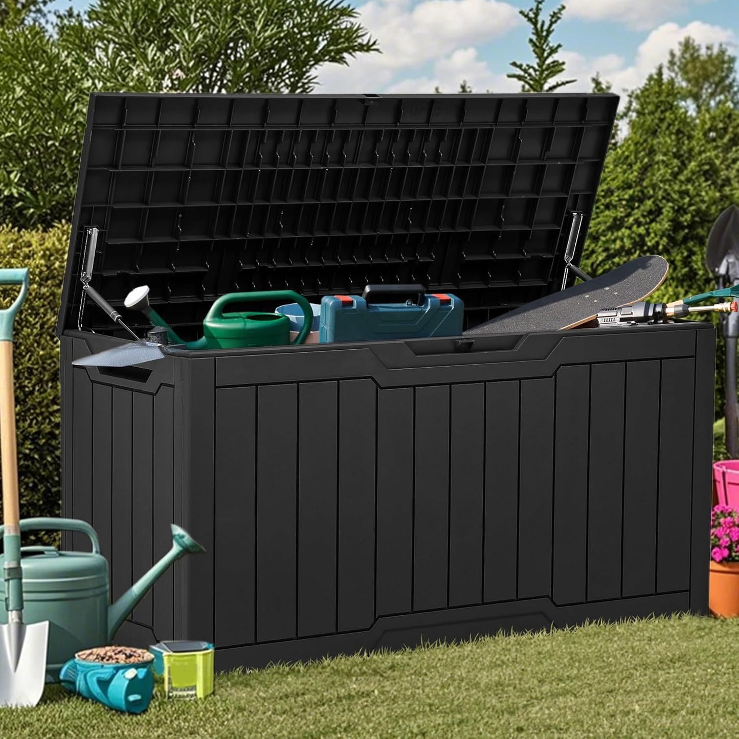 YITAHOME 80 Gallon Outdoor Storage Box, Large Water Resistant Resin Deck Box, Indoor Outdoor Lockable Storage Container for Patio, Garden, Cushions, Tools, Equipment (Black)