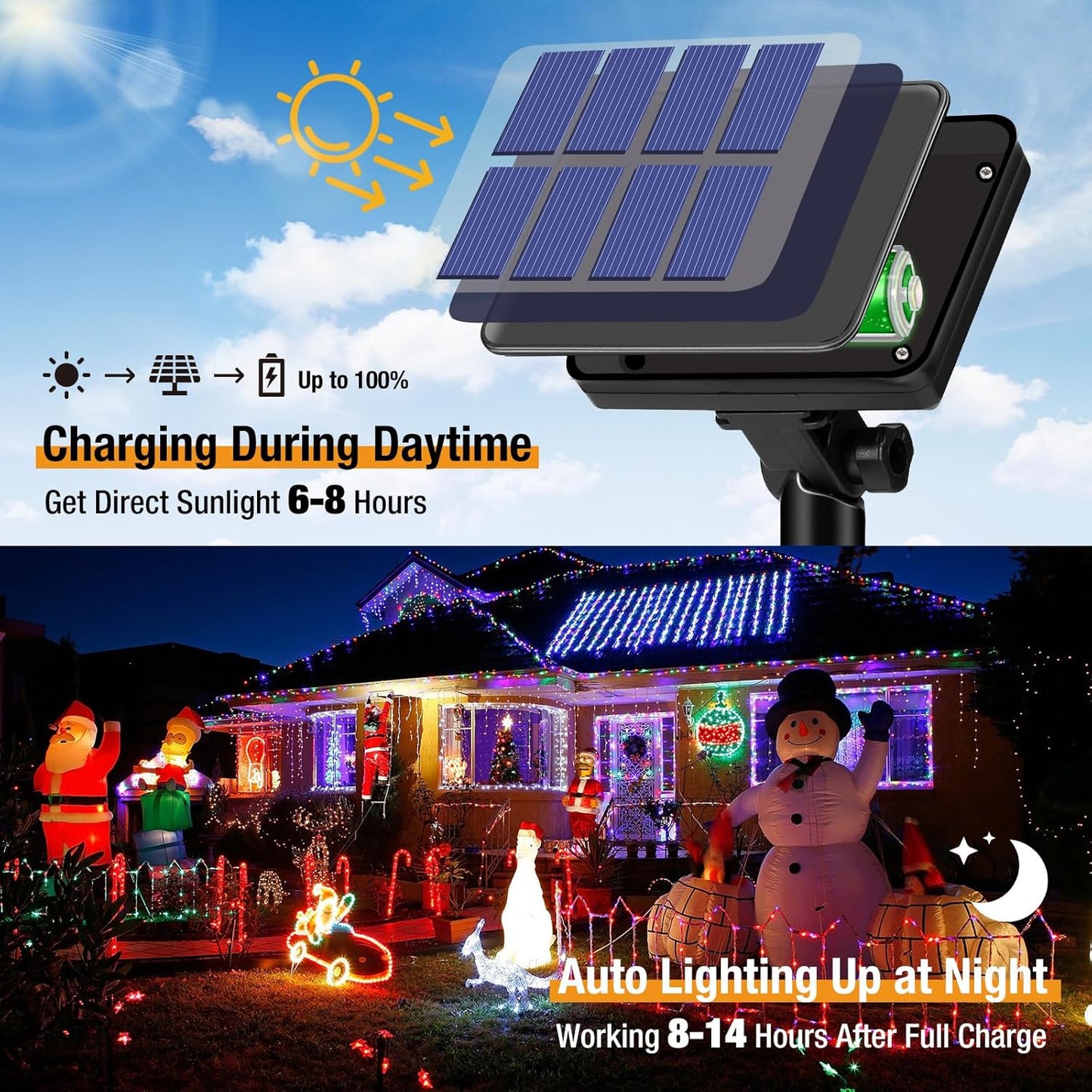 4 Pack Solar String Lights for Outside - 320LED 132FT Solar Fairy Lights Outdoor Waterproof 8 Modes, Copper Wire Solar Powered Twinkle Lights for Tree Garden Christmas Wedding Party Decor, Multicolor