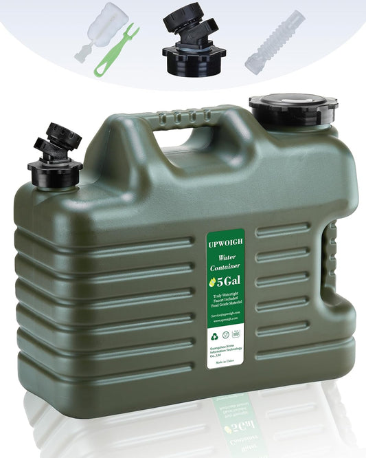 UPWOIGH 5 Gallon Water Jug, Camping Water Container, Truly No Leakage Water Storage with Spigot, Large Military Green Water Tank,BPA Free Portable Overlanding Gear for Outdoors,Hiking