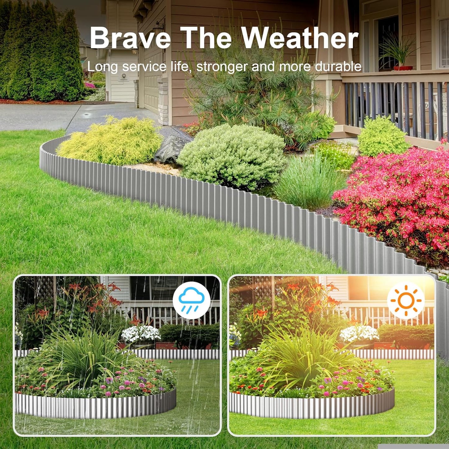 Land Guard Corrugated Garden Edging Border, 6" x 100' Landscape Paver Edging, Tall Landscape Edging, Fence for Garden, Flower Bed, Lawn and Landscape Edging(Silver)