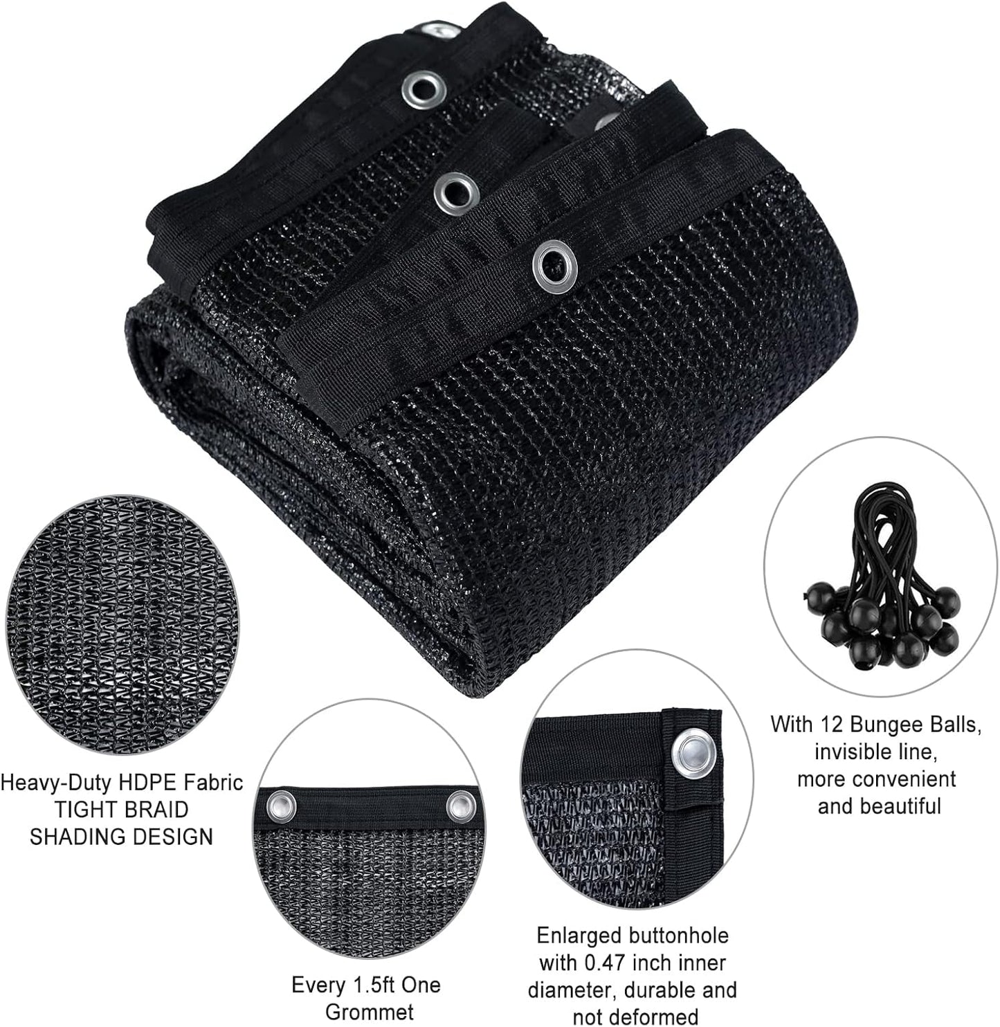 Agfabric 60% Shade Cloth 10X 20ft Sun Shade Fabric Greenhouse Shade Cloth Cover with Grommets Black