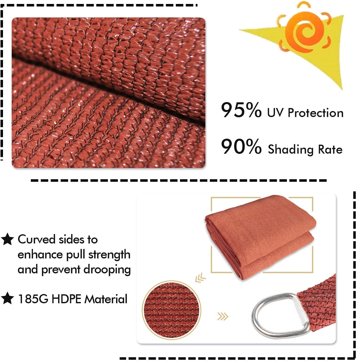 KANAGAWA Sun Shade Sail 8'x10' Rust Red Rectangle UV Block Canopy Cover for Patio Backyard Lawn Garden Outdoor Activities