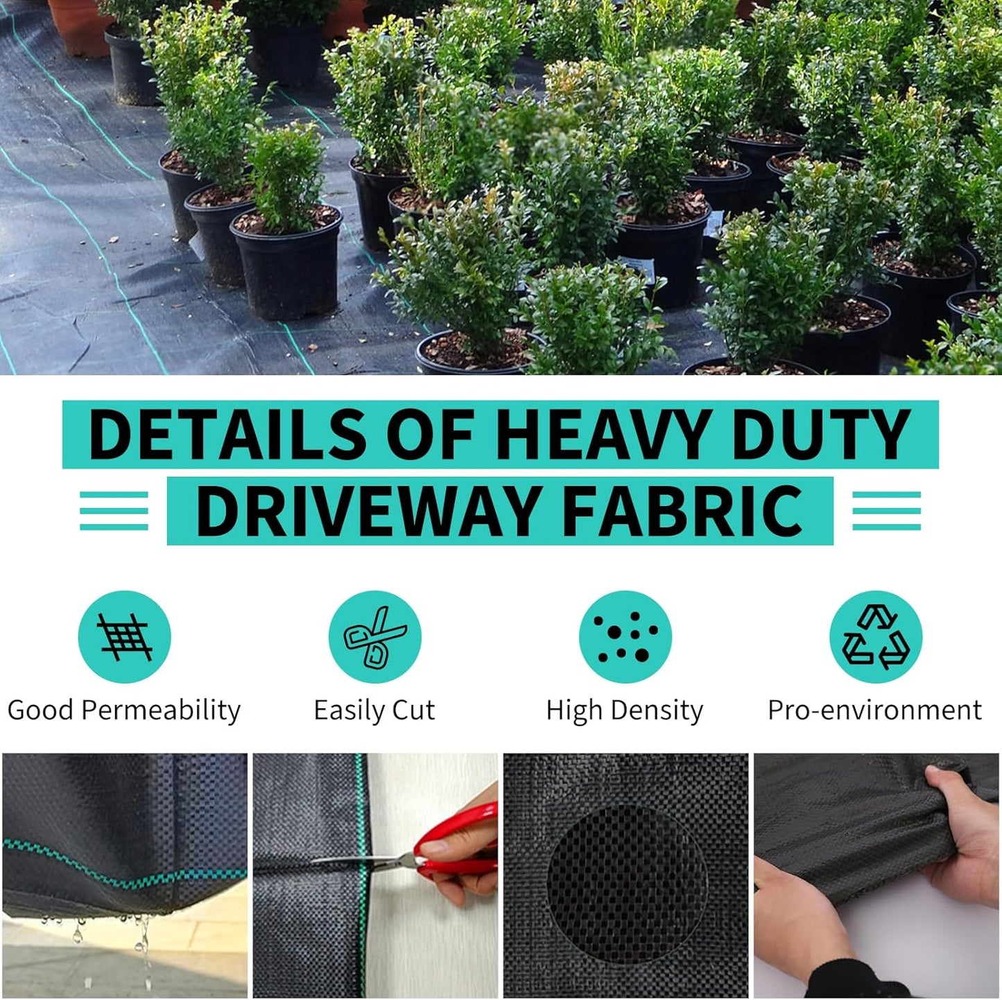 3ftx300ft Heavy Duty Weed Barrier Landscape Fabric – Durable Woven Driveway Garden Cloth for Weed Control, Ground Cover, Landscaping – Long-Lasting Geotextile Fabric – 2.4oz