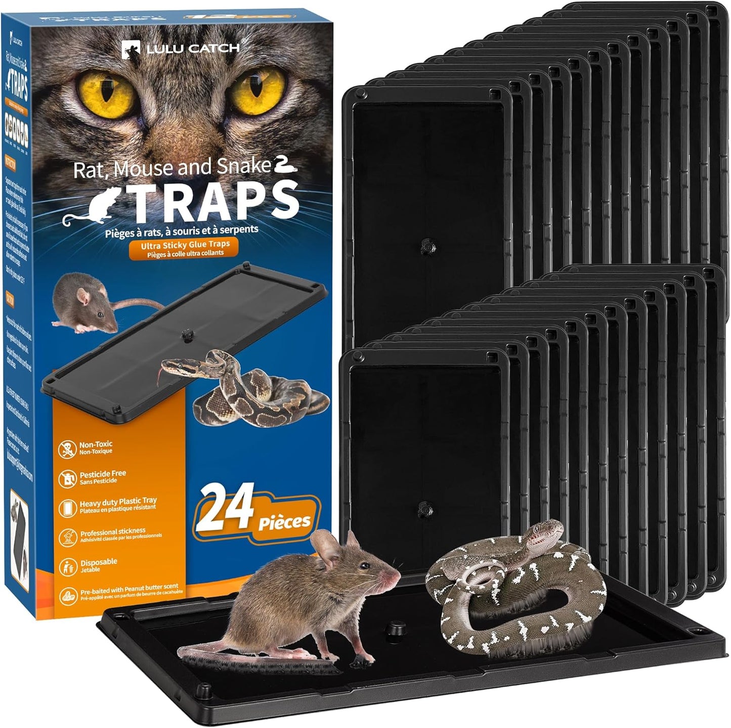 LULUCATCH Glue Mouse Traps Indoor for Home 24 Pack, Pre-Baited Sticky Plastic Glue Boards for House, Snake, Lizard, Insect, Mice, Rats & Spider Traps, Pet Safe Pest Control