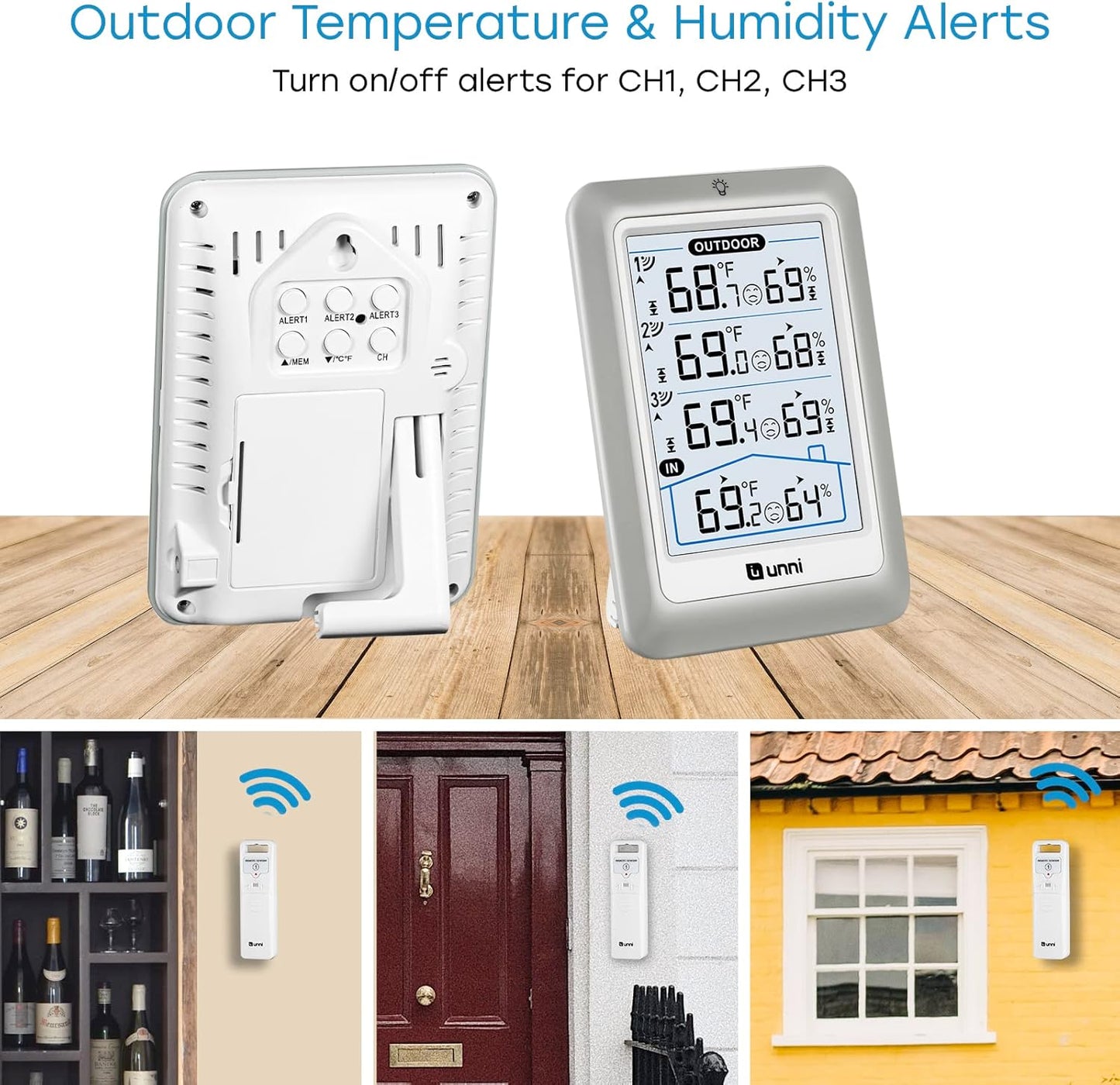 Indoor Outdoor Thermometer Wireless, 4.5 Inch Display Digital Hygrometer Thermometer Temperature Humidity Monitor with 330ft Range Sensor and Adjustable Backlight