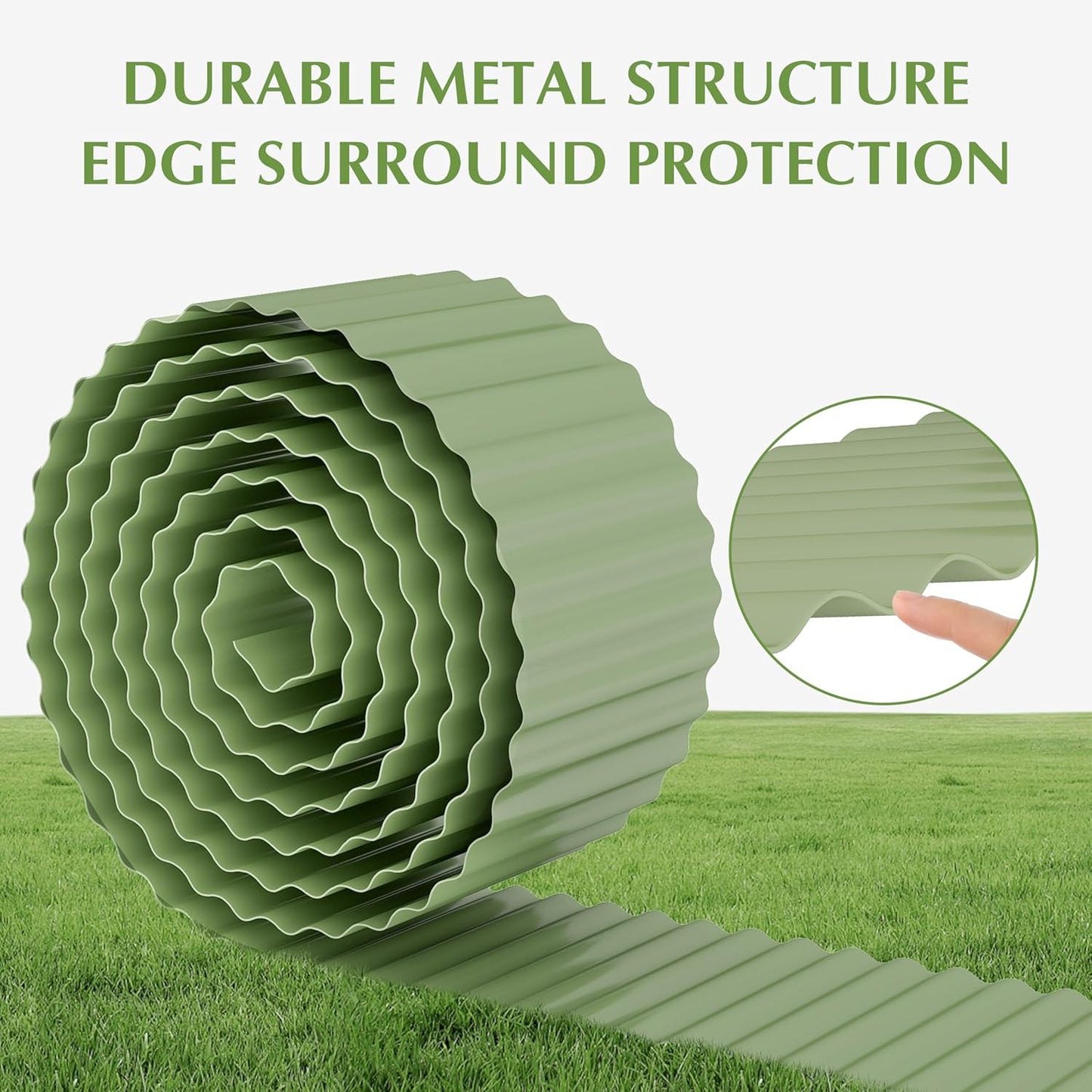 Metal Garden Edging Border, Corrugated Steel Landscaping, DIY for Lawn (Green, 10 Inch x 10FT)