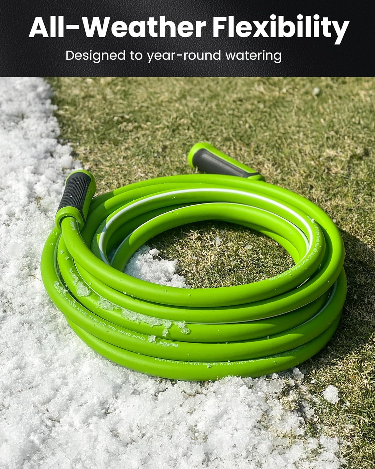 RAINPOINT Garden Hose 75ft - Flexible Heavy Duty Water Hose with Swivel Handle - Lightweight, Hybrid Rubber, 5/8", Male to Female