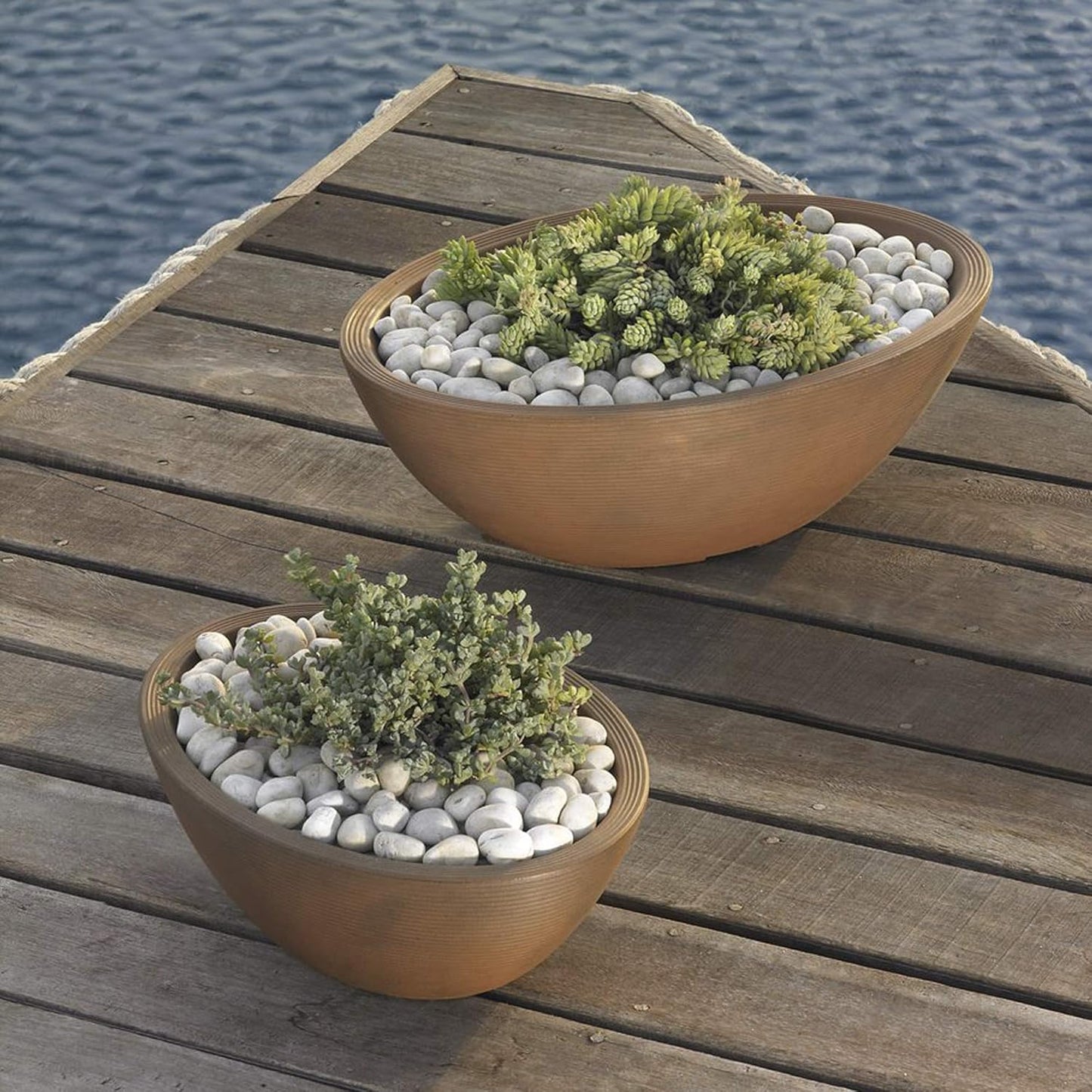 Crescent Garden Delano Oval Planter Bowl, Succulent Garden, Unique Indoor/Outdoor Double-Walled Plant Bowl with Plug- Oval Shape - 30" L x 21" W x 10" H (Midnight Blue)