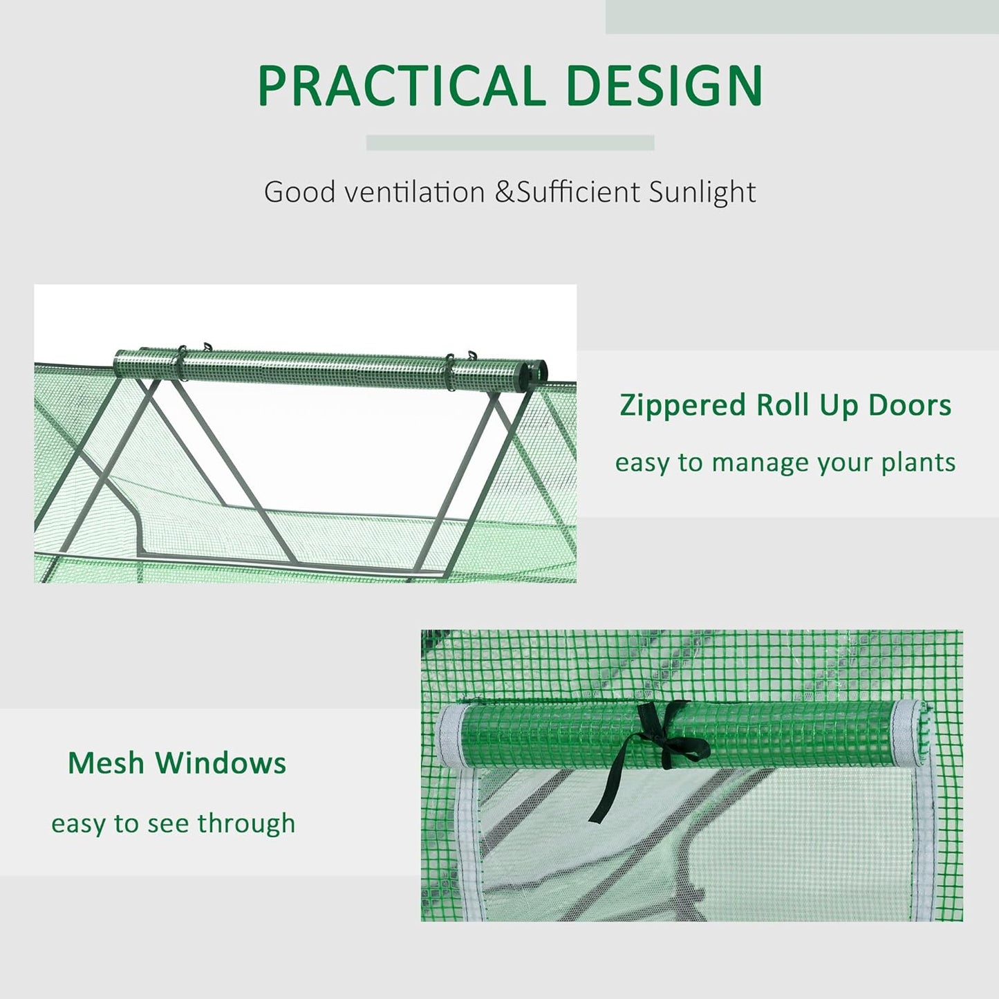 Outsunny 71" x 55" x 32" Mini Greenhouse, Small Green House, Garden Planting Shed, Outdoor Flower Planter Warm House with Zipper Windows and Door, Green