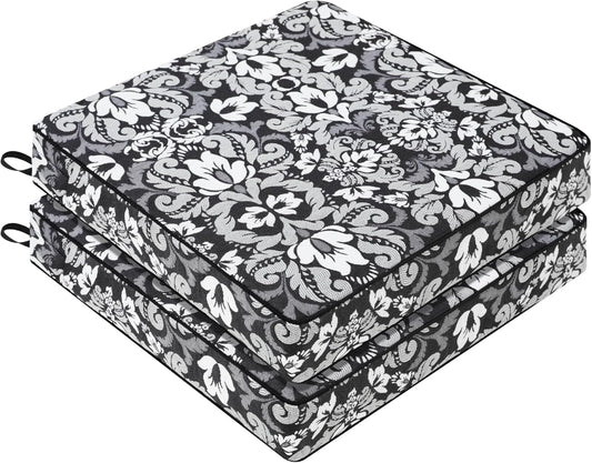 Favoyard Outdoor Chair Cushion 22 x 22 x 3 In Waterproof Pattern Fade Resistant Cushions for Patio Furniture with Removable Cover Attach Straps 28D Foam Insert Cushions Pads for Seat Sofa Couch 2 Pack
