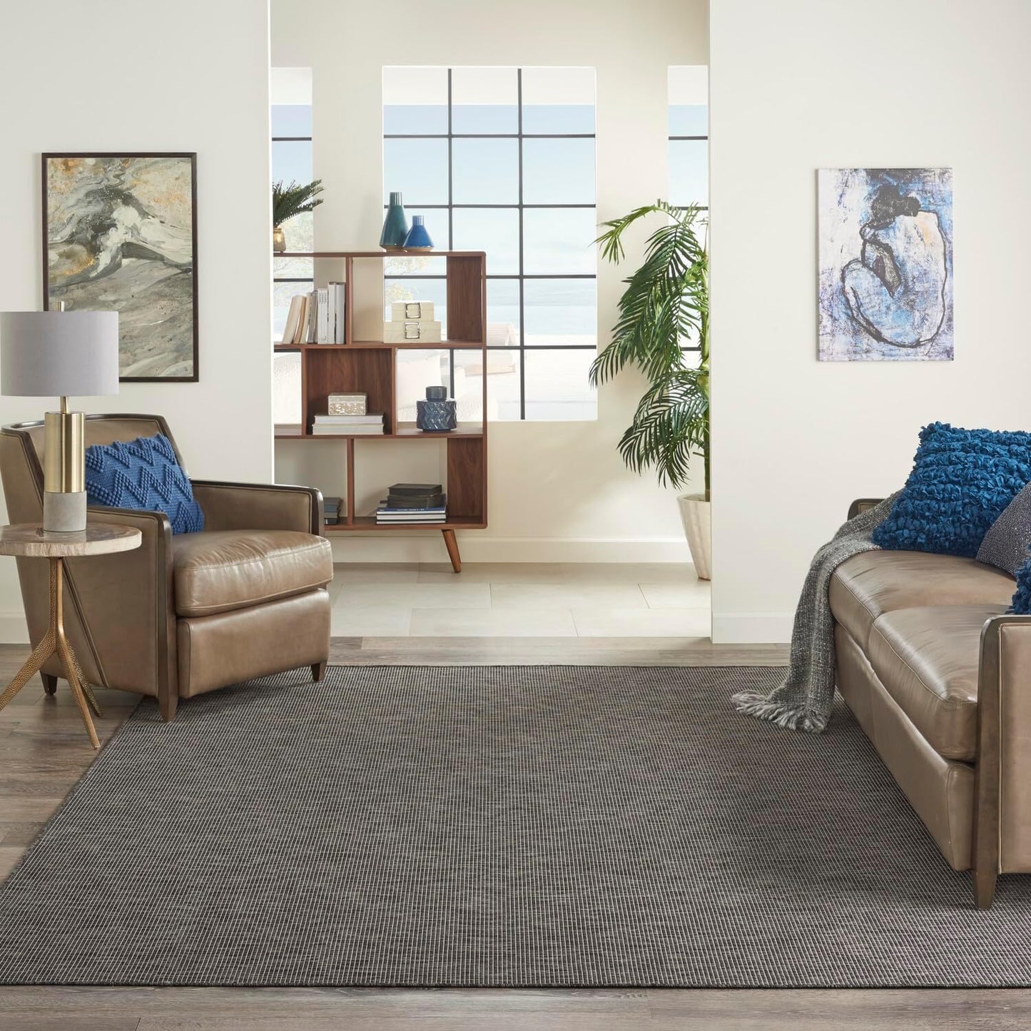 Nourison Positano Indoor-Outdoor Charcoal 9' x 12' Area Rug, Easy Cleaning, Non Shedding, Bed Room, Living Room, Dining Room, Backyard, Deck, Patio (9x12)