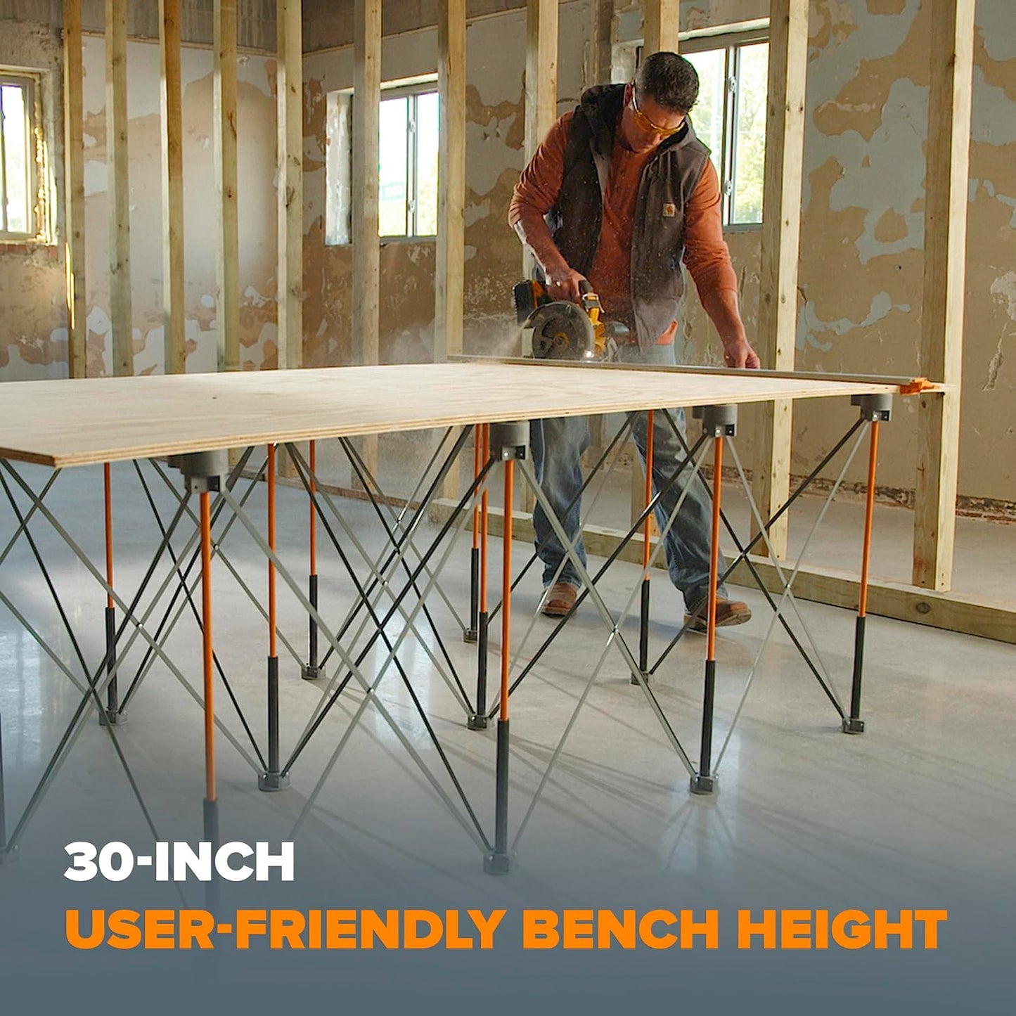 BORA Centipede 30in Folding Work Table Set - No Assembly 15-Strut Collapsible Table 6000lb Weight Limit - 4x8ft Mobile Work Station with Storage Bag, Foldable Work Bench Table - CK15S, Orange