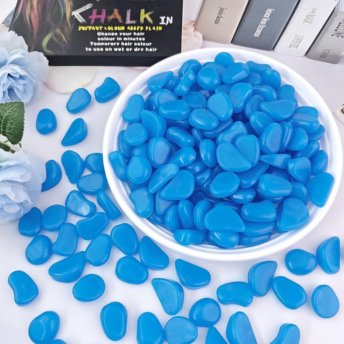 2.1LB 25-27mm Glow in The Dark Rocks Glow in The Dark Stones Glowing Garden Pebbles Luminous Rocks for Lawn Patio Walkway Outdoor Decoration,Bule