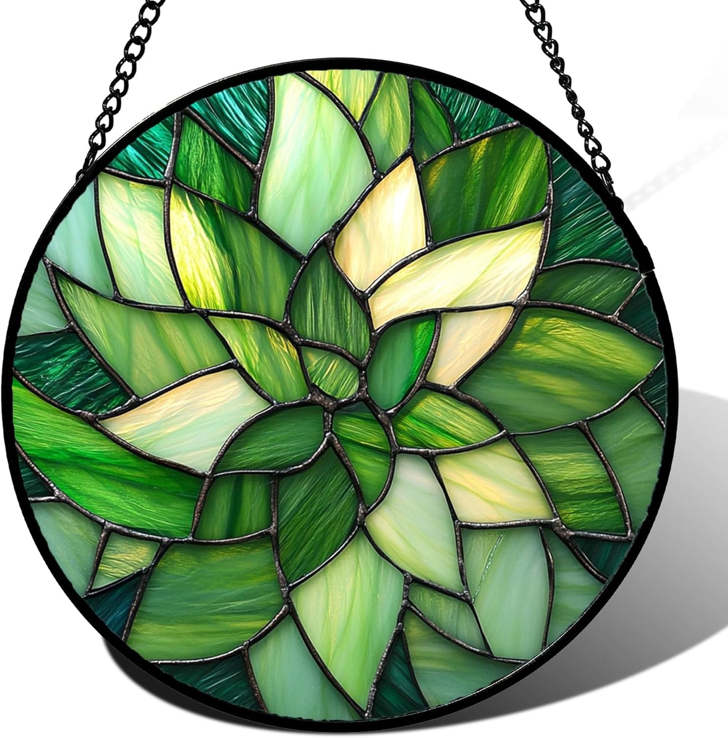 Stained Glass Window Hanging - Green Plants Suncatcher for Doors Garden Patio Flowers Sun Catchers Decor Christmas Mother's Day Birthday Gifts for Women Men Mom Nana Friend 9.8 in