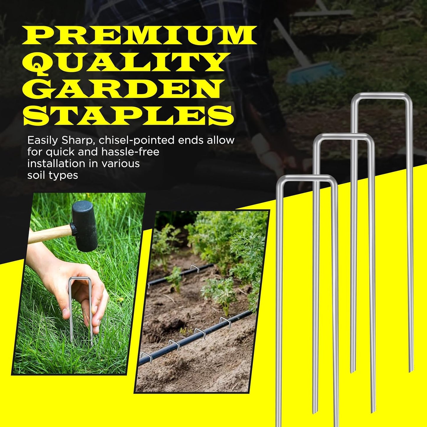 600 Pack x 6 Inch Landscape Staples Galvanised, Fabric Pins, 11 Gauge, Garden Staples, Tent Stakes, Fabric Pins for Lawn, Fence, Tent, Decoration, Weed Barrier, Outdoor. (600 x 6in)