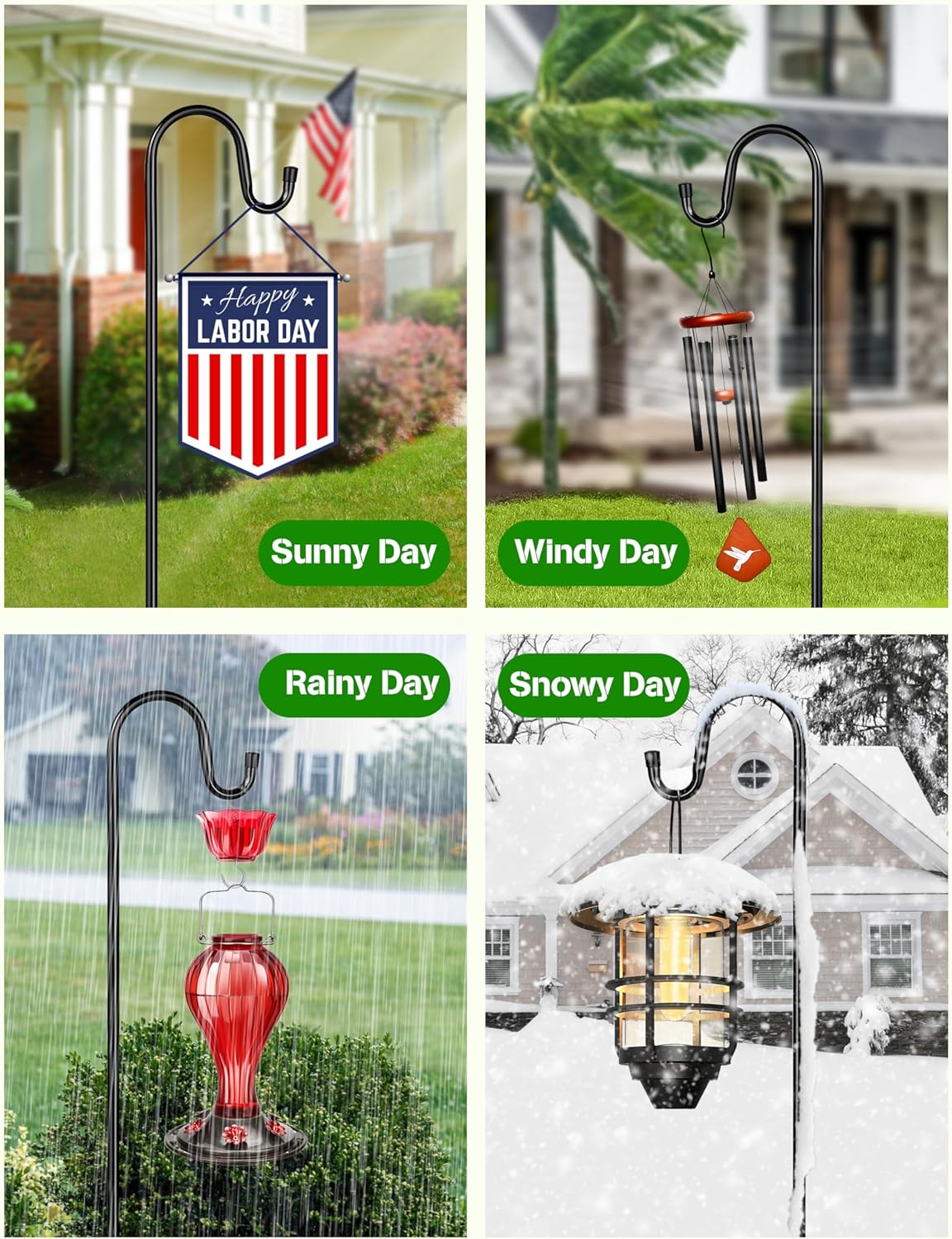 XDW-GIFTS Bird Feeder Pole for Outdoor, 2-Pack 92 Inch Shepherds Hooks Heavy Duty Garden Pole for Hanging Plant Basket, Solar Light Lanterns, Garden Plant Hanger Stands with 5 Base Prongs