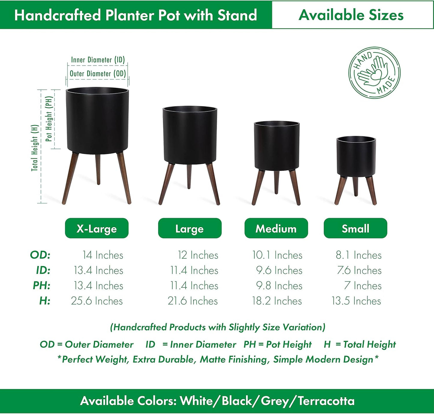 D'vine Dev 8 Inch Planter Pot with Stand, Mid-Century Tall Plant Pot with Legs for Indoor Plants, Small, Black, 88-O-A-2