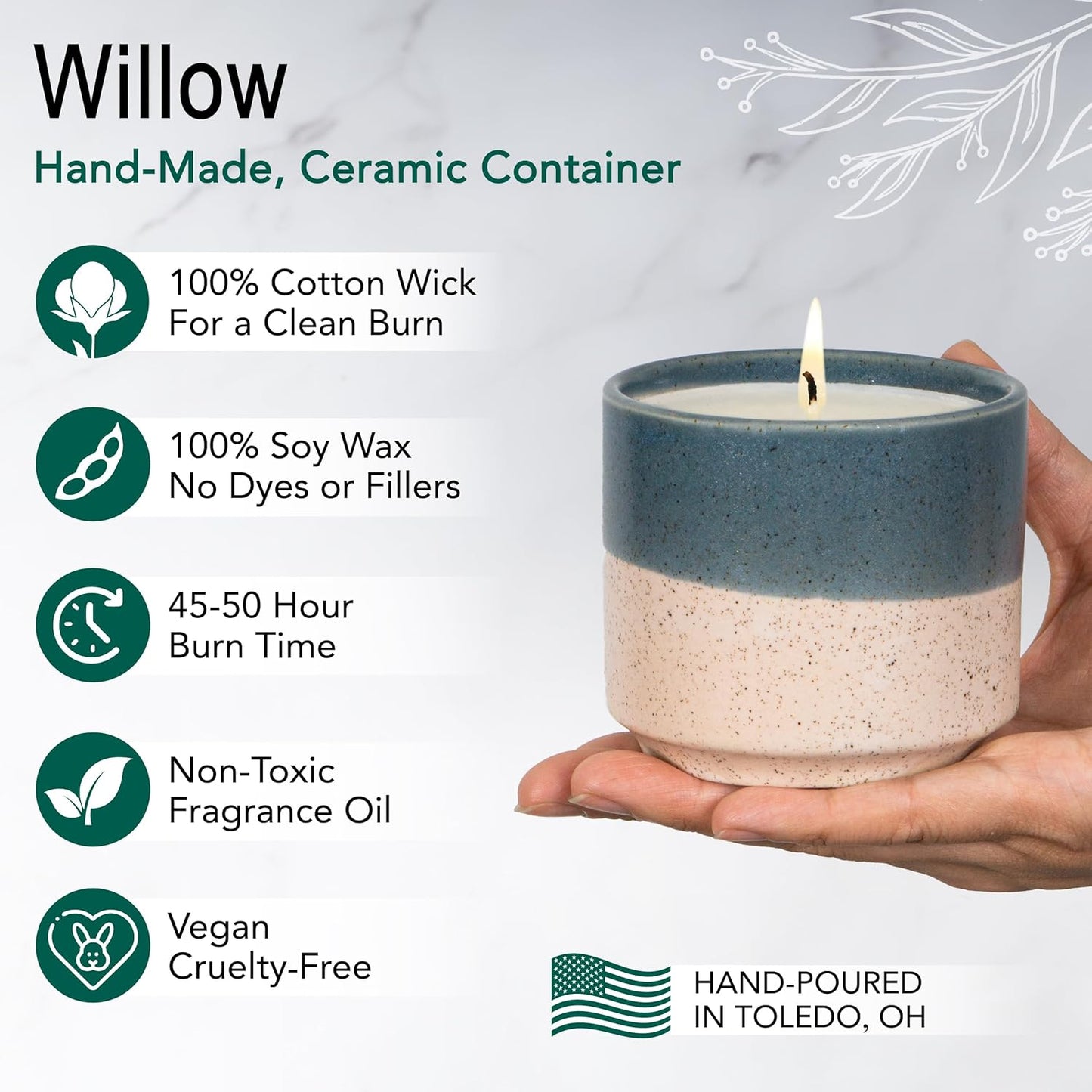 The Growing Candle, Coffee Scented, 8.5oz Ceramic Pot, Aromatherapy Candles, 100% Soy, Cream and Espresso Aroma for Home, Willow