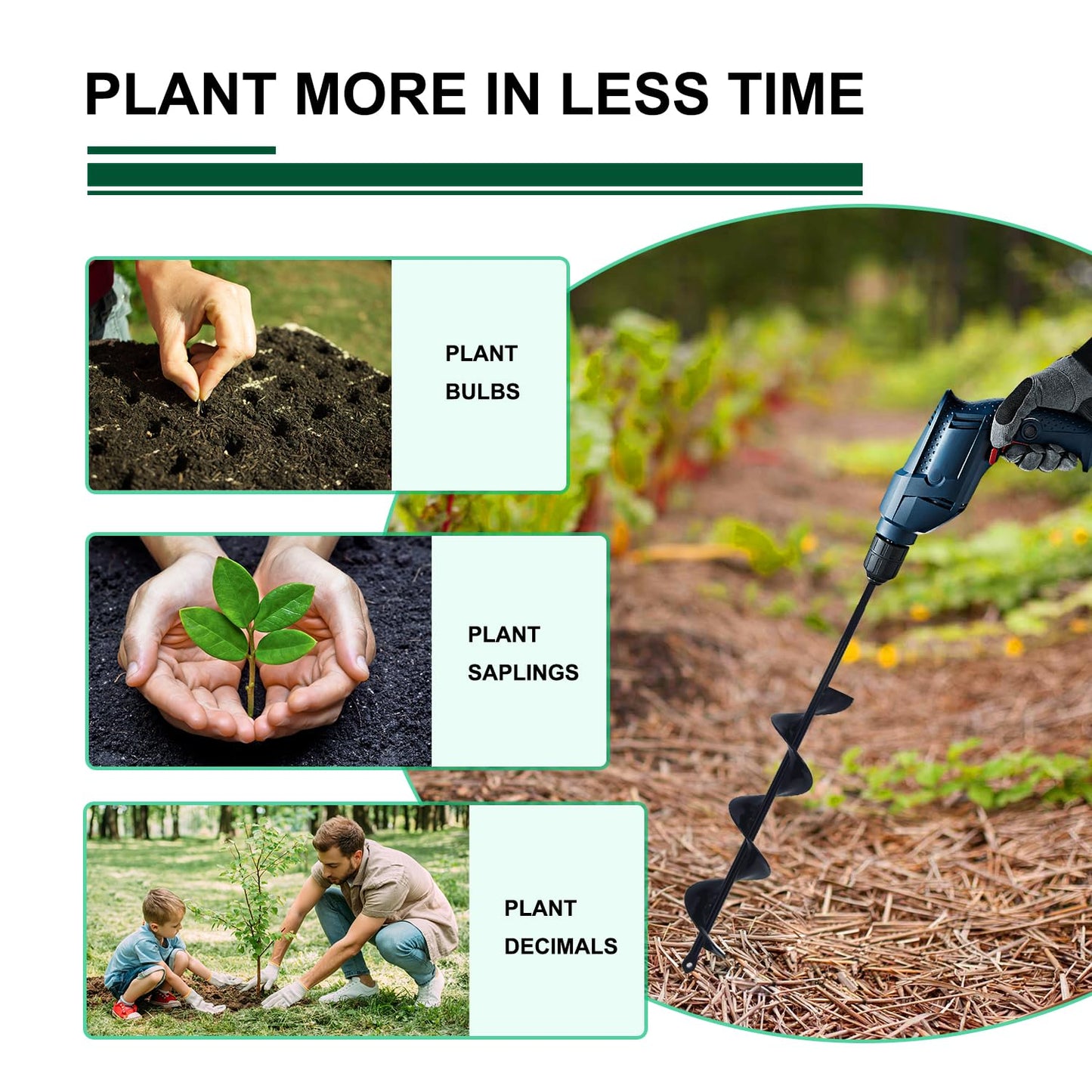 Garden Auger Drill Bit for Planting 1.6x9in, Ground Earth Spiral Auger Drill for 3/8" Hex Drive, Yard Auger for Bulbs, Flowers & Bedding Digging, Planter Tool